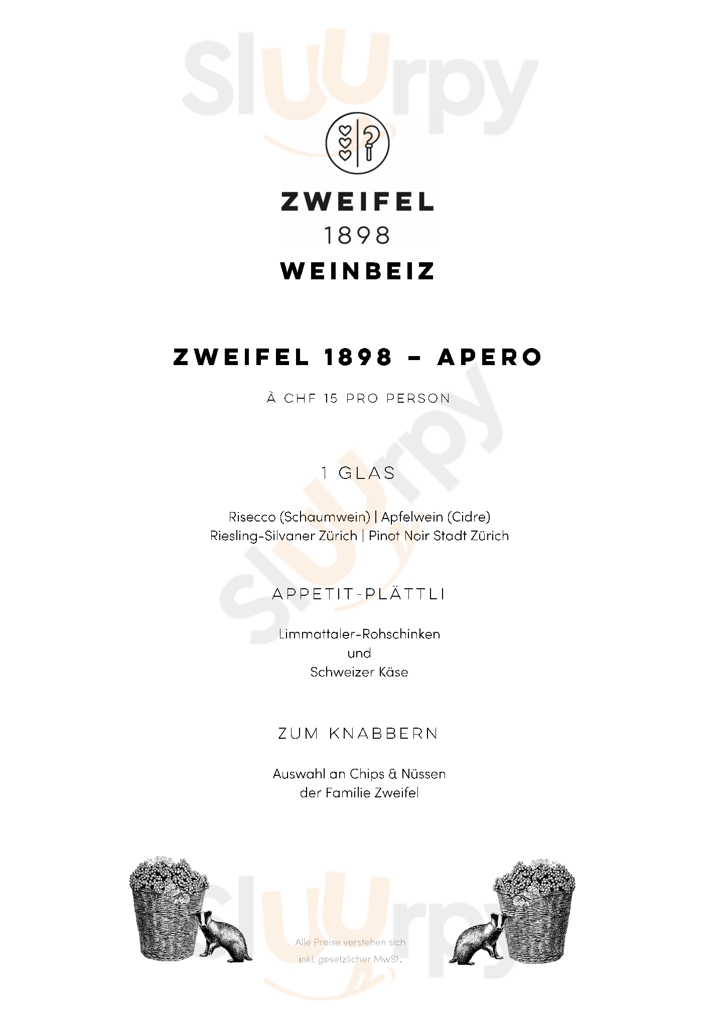 Zweifel 1898 Weinbeiz Zürich Menu - 1