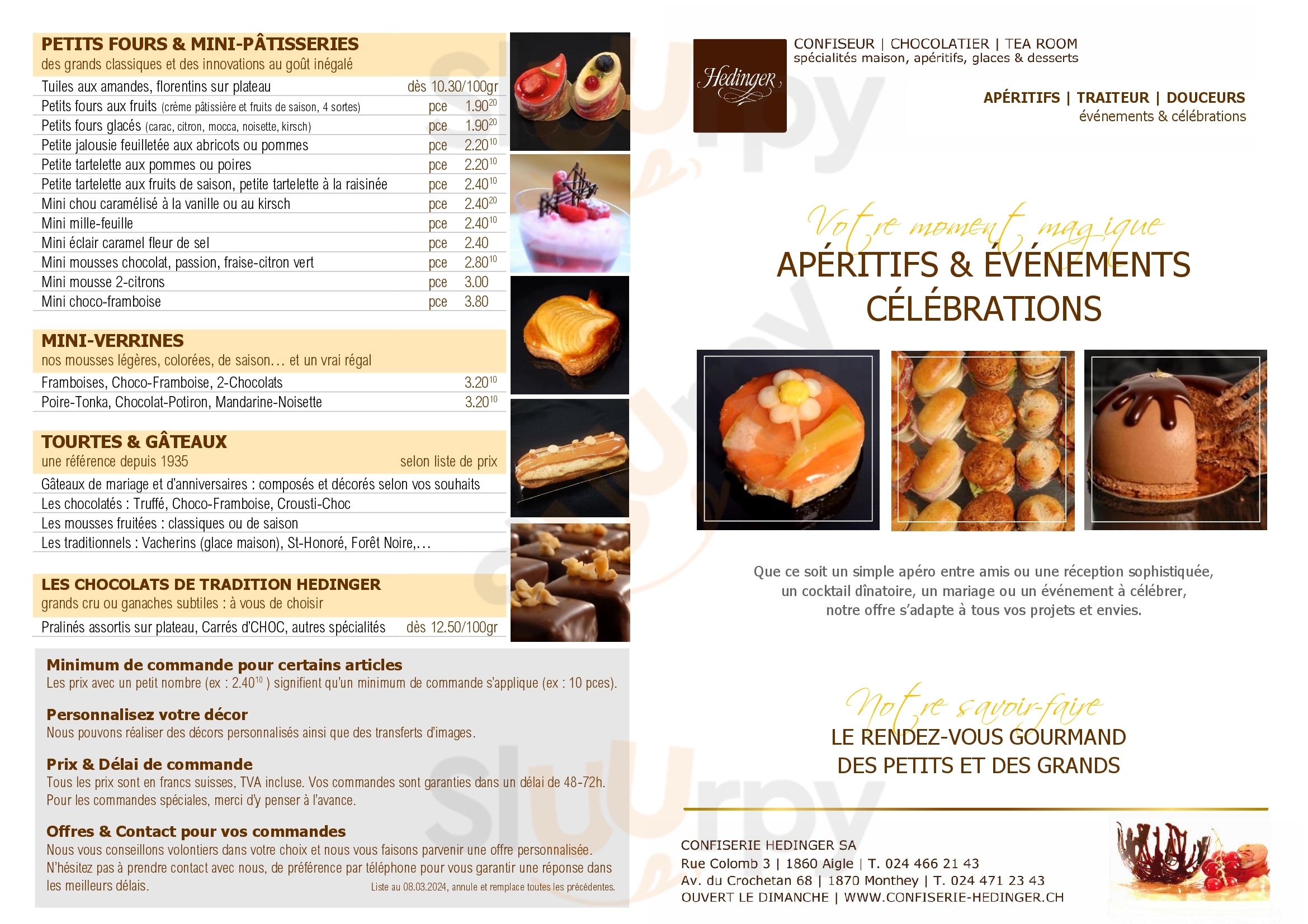 Confiserie Hedinger Aigle Menu - 1