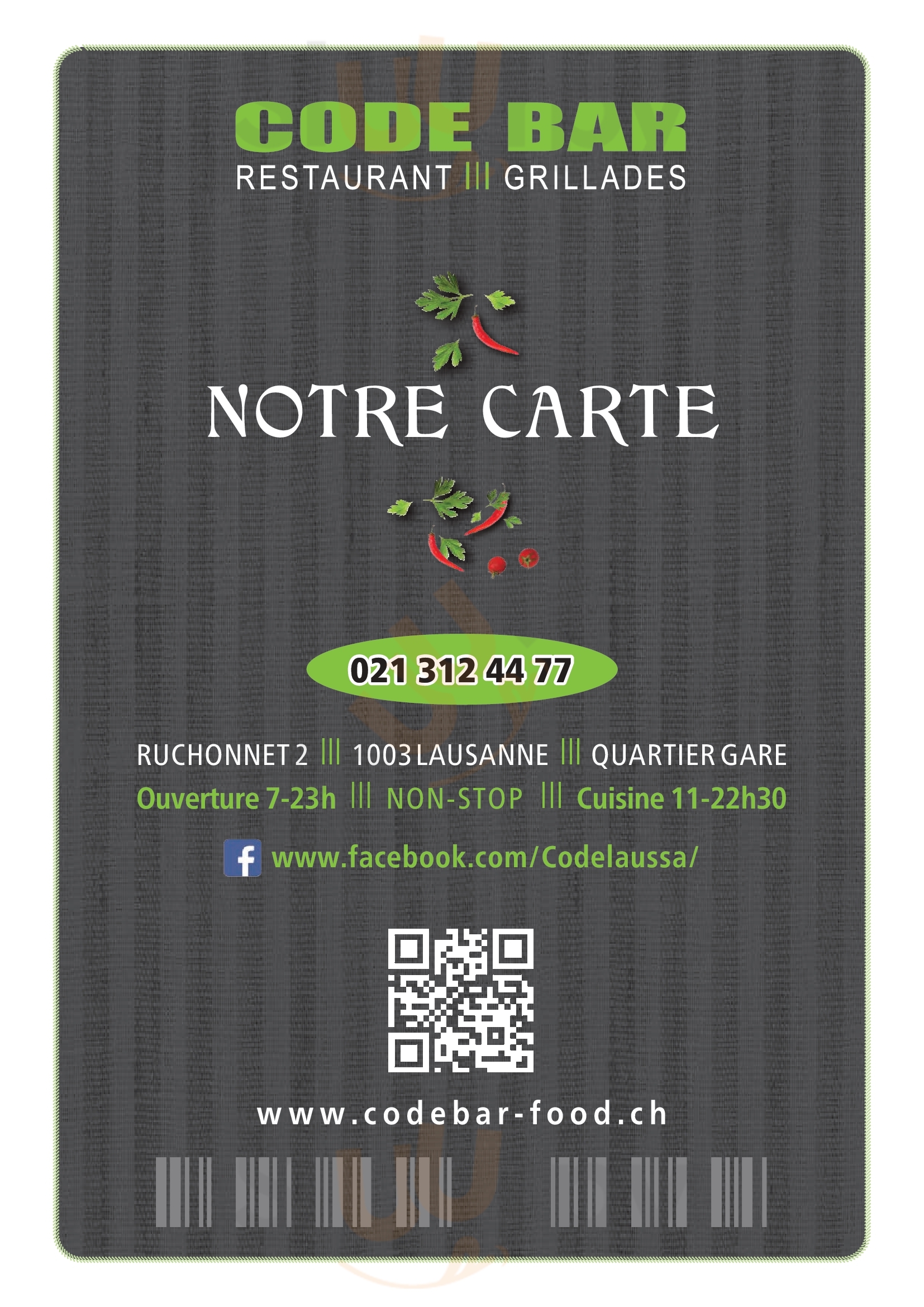 Restaurant Code Bar Lausanne Menu - 1