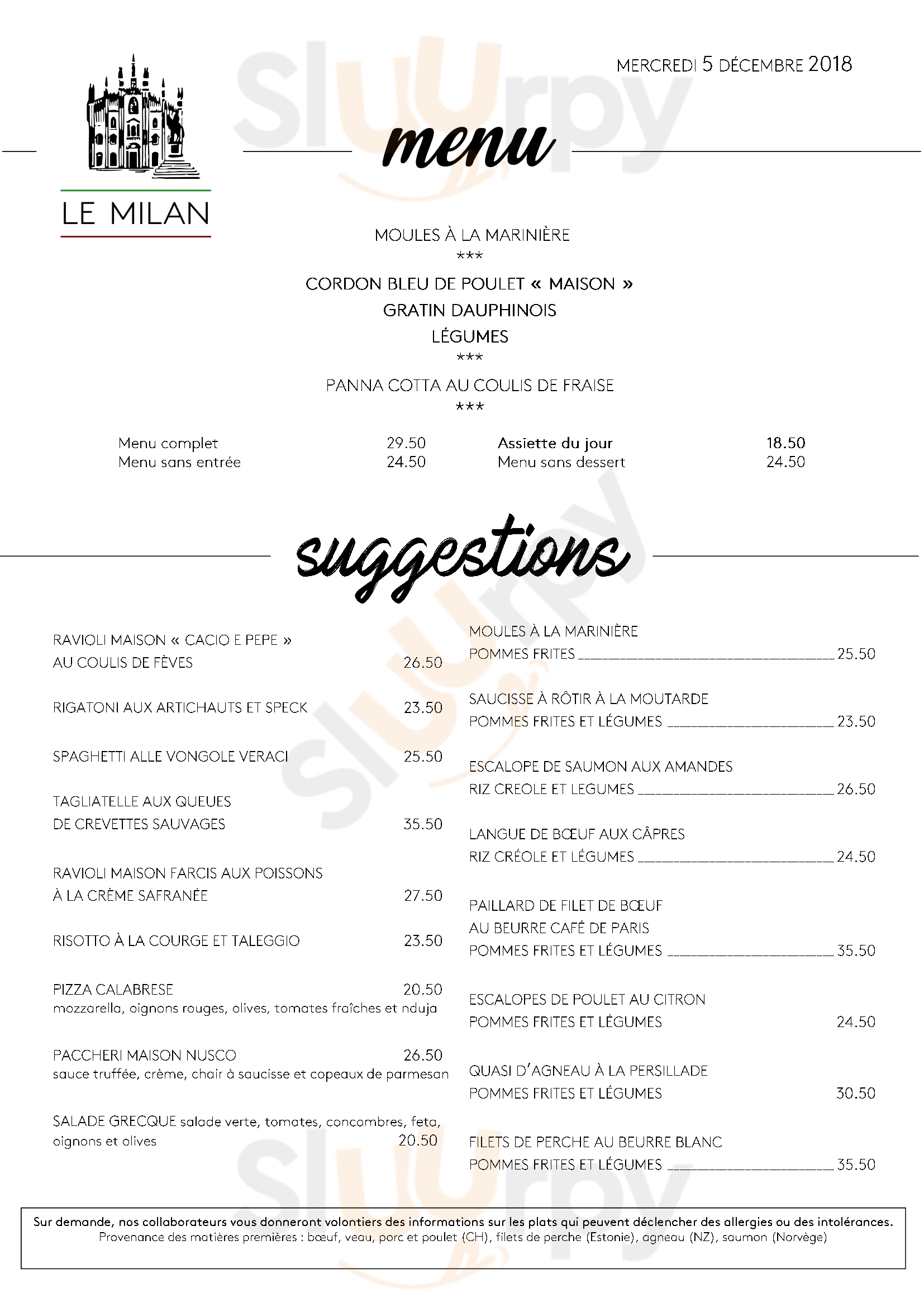 Restaurant Le Milan Lausanne Menu - 1