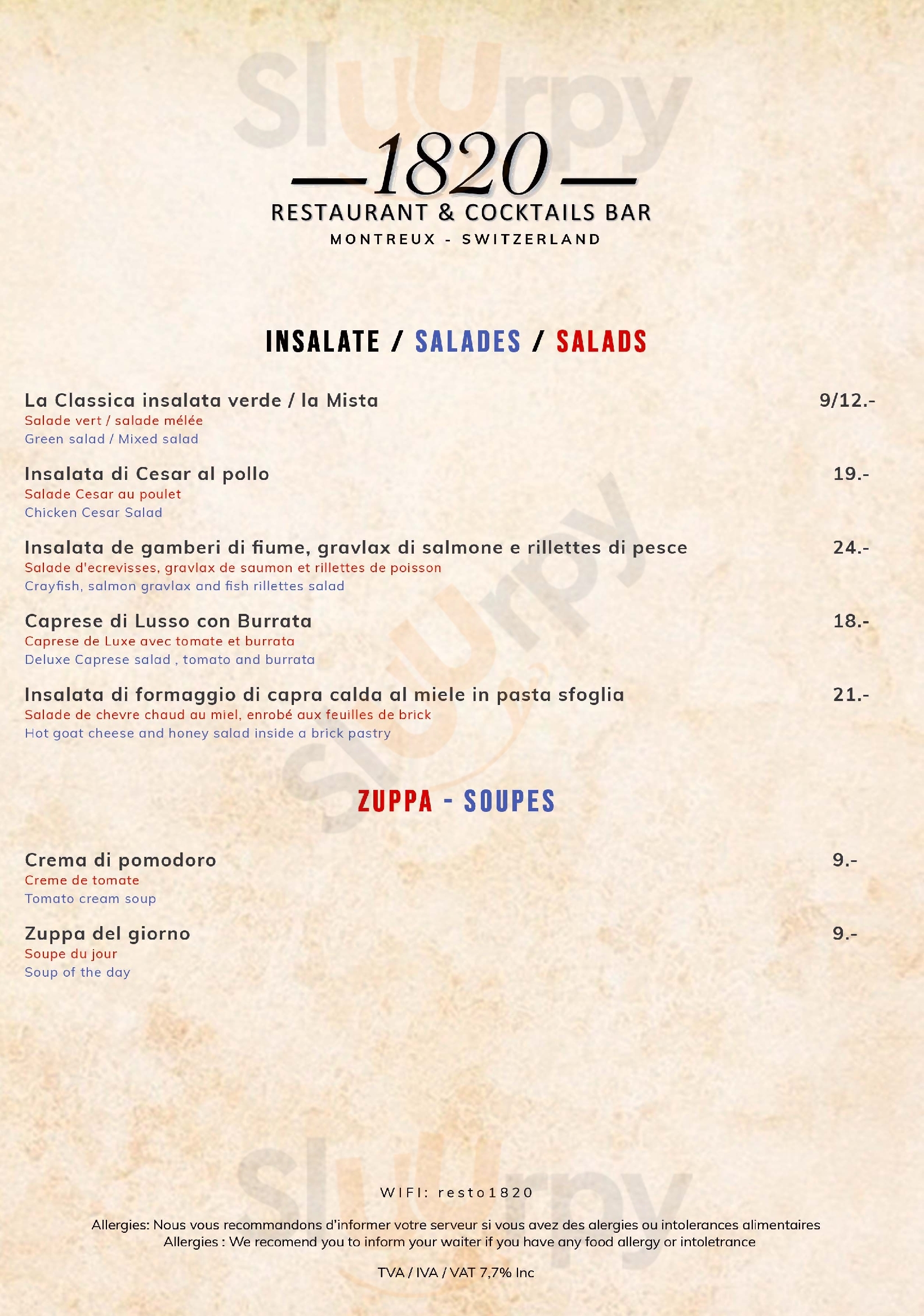 1820 Restaurant & Cocktails Bar Montreux Menu - 1