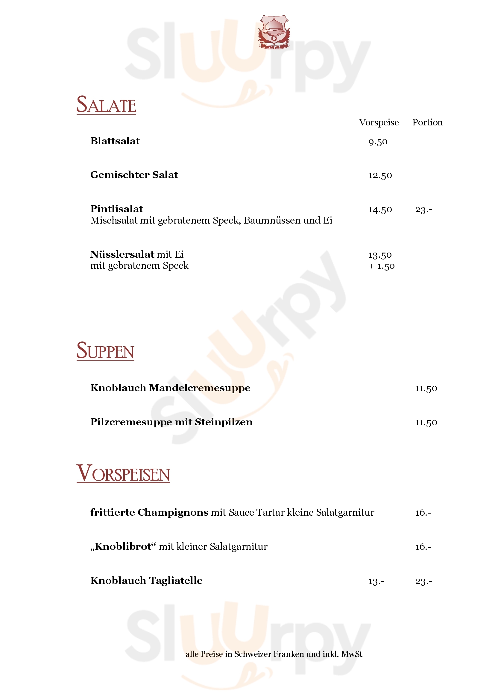 Schloss Landshut Utzenstorf Menu - 1