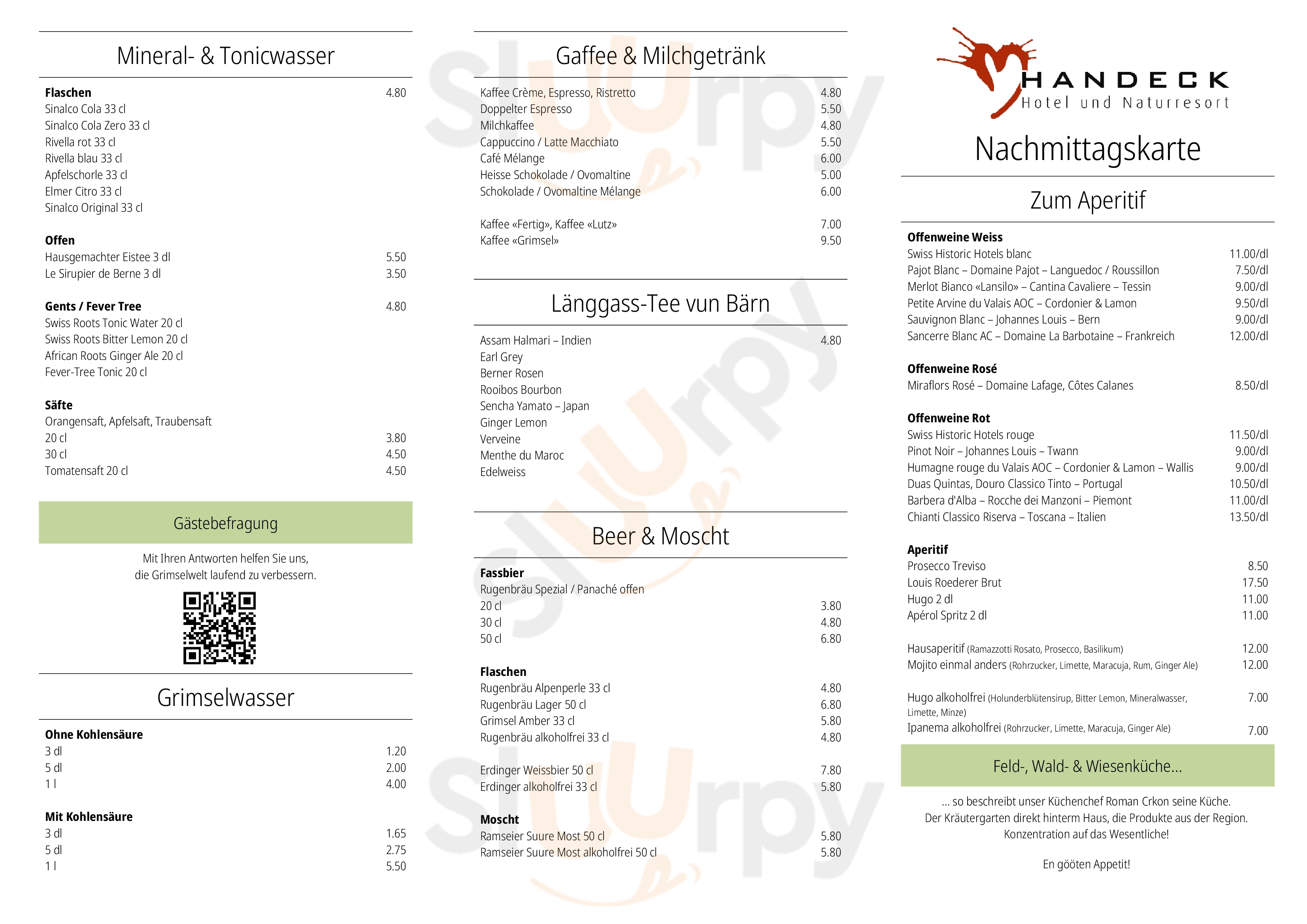 Restaurant Hotel Grimsel Hospiz Guttannen Menu - 1