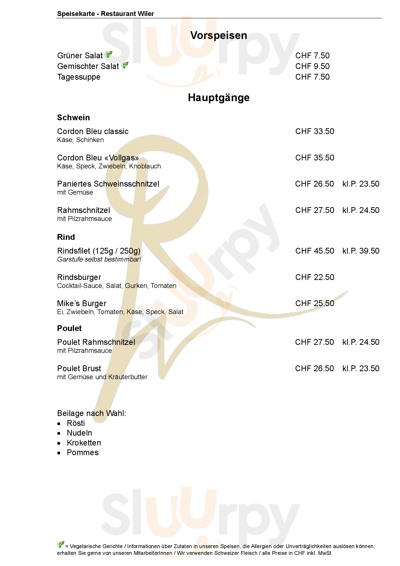 Restaurant Wiler Spiez Menu - 1