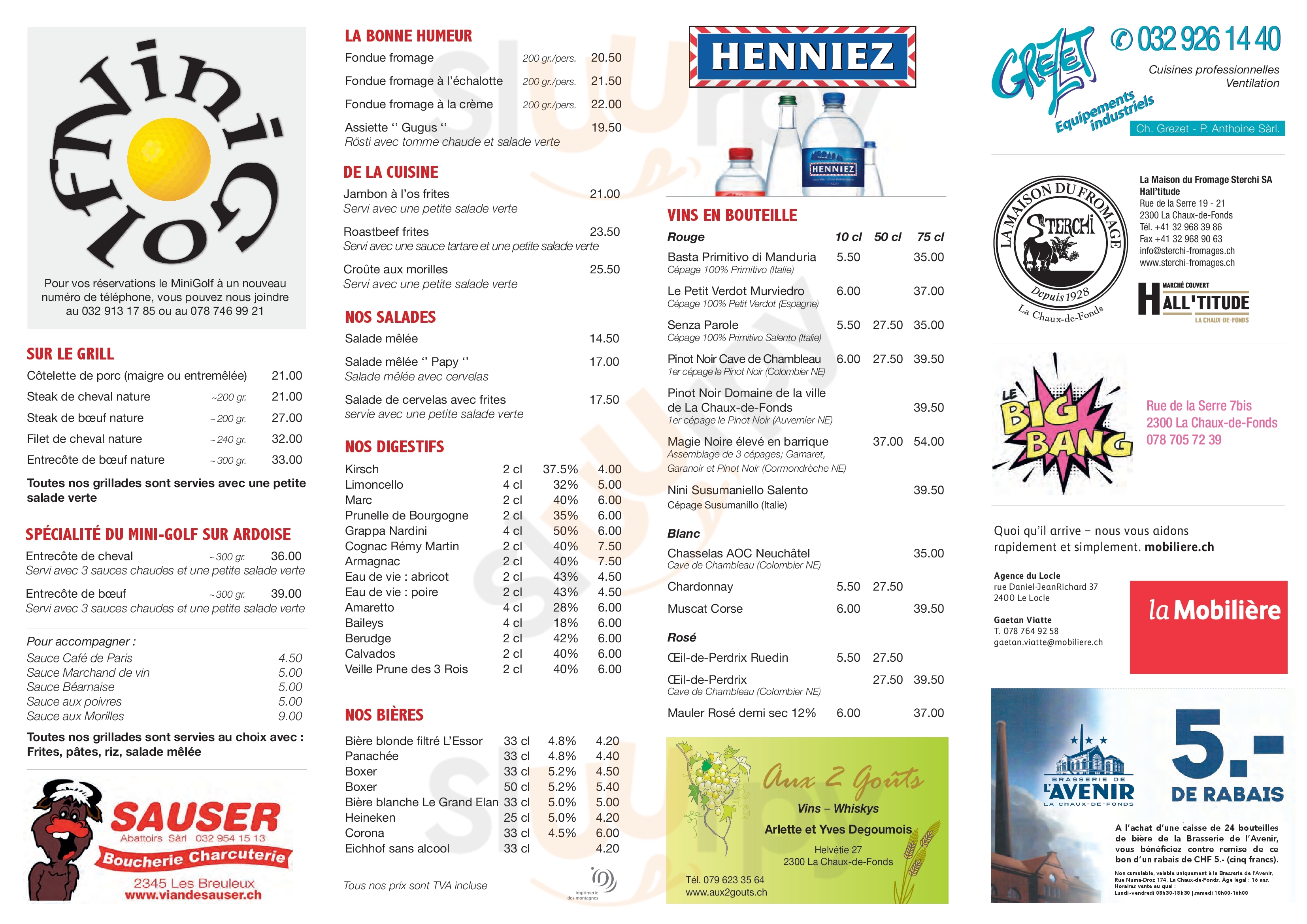 Buvette Mini-golf Restaurant La Chaux-de-Fonds Menu - 1