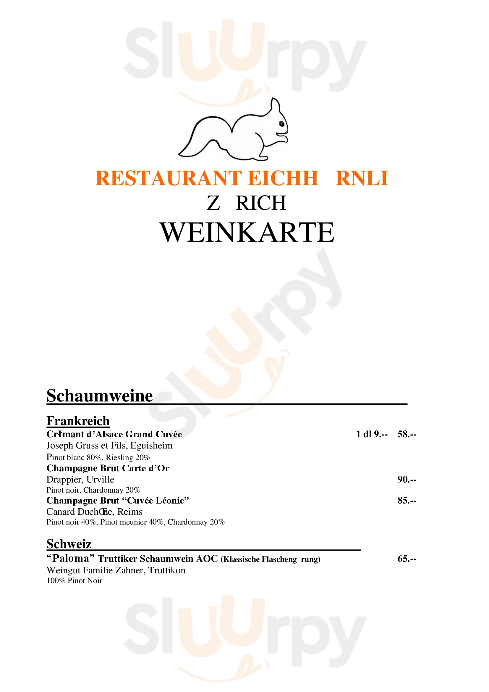 Restaurant Eichhörnli Zürich Menu - 1