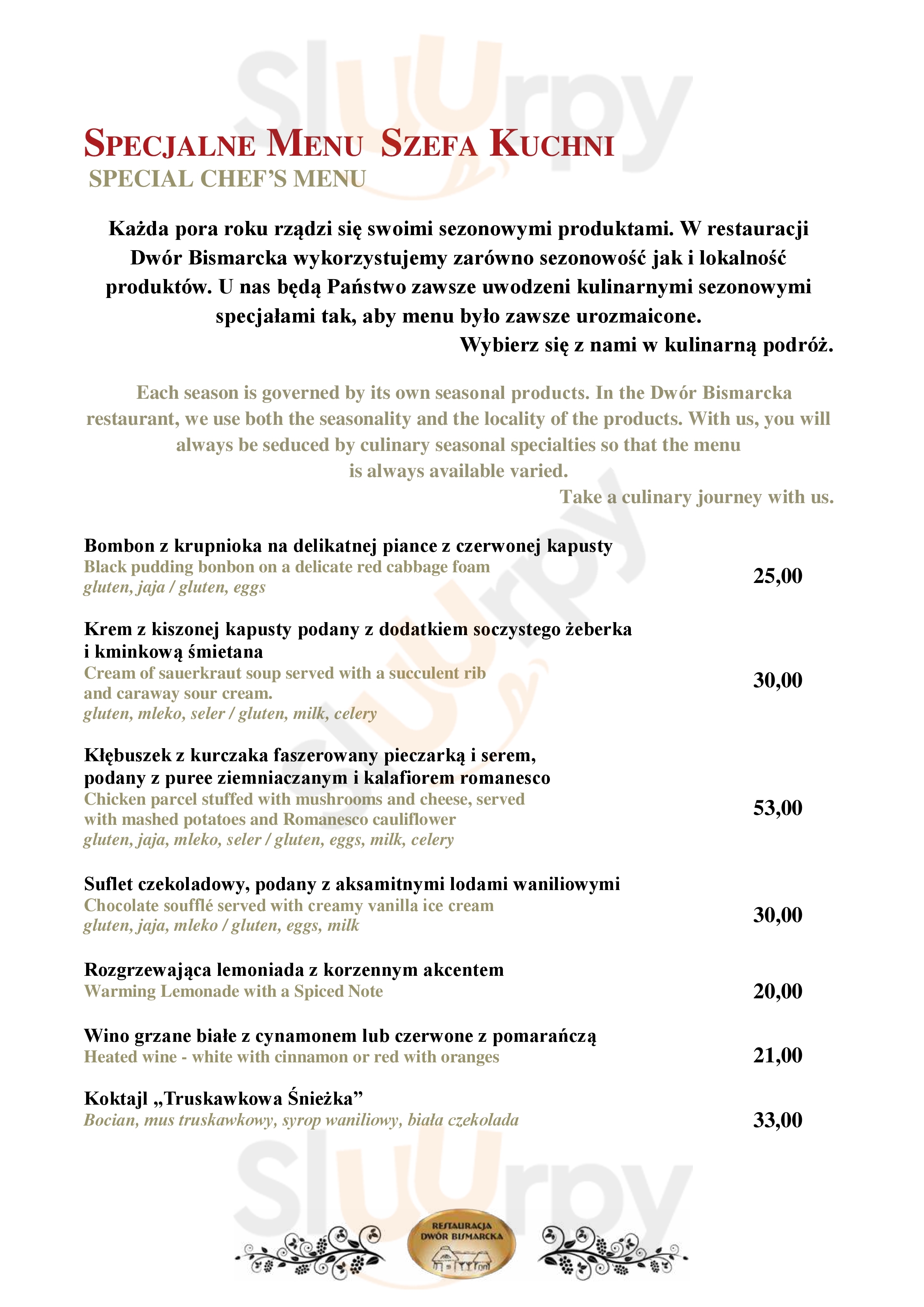 Dwór Bismarcka Mysłowice Menu - 1