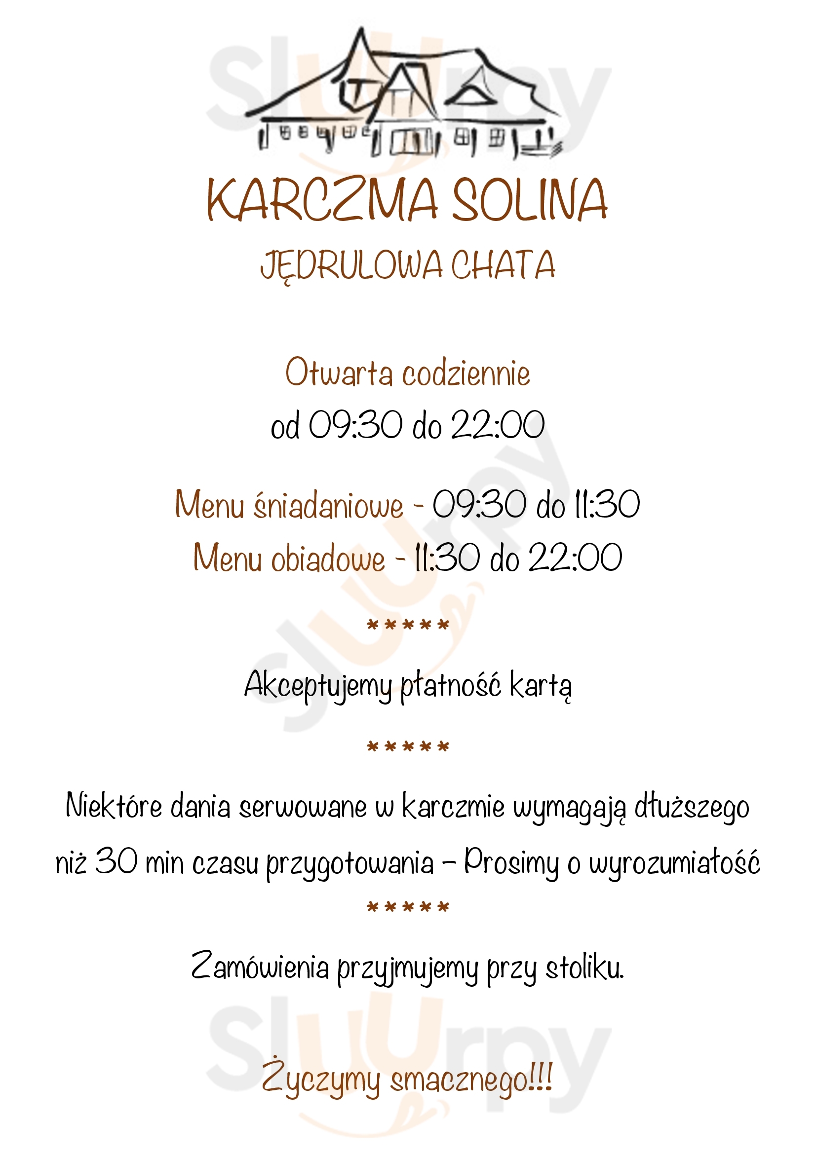 Karczma Solina Jędrulowa Chata Solina Menu - 1