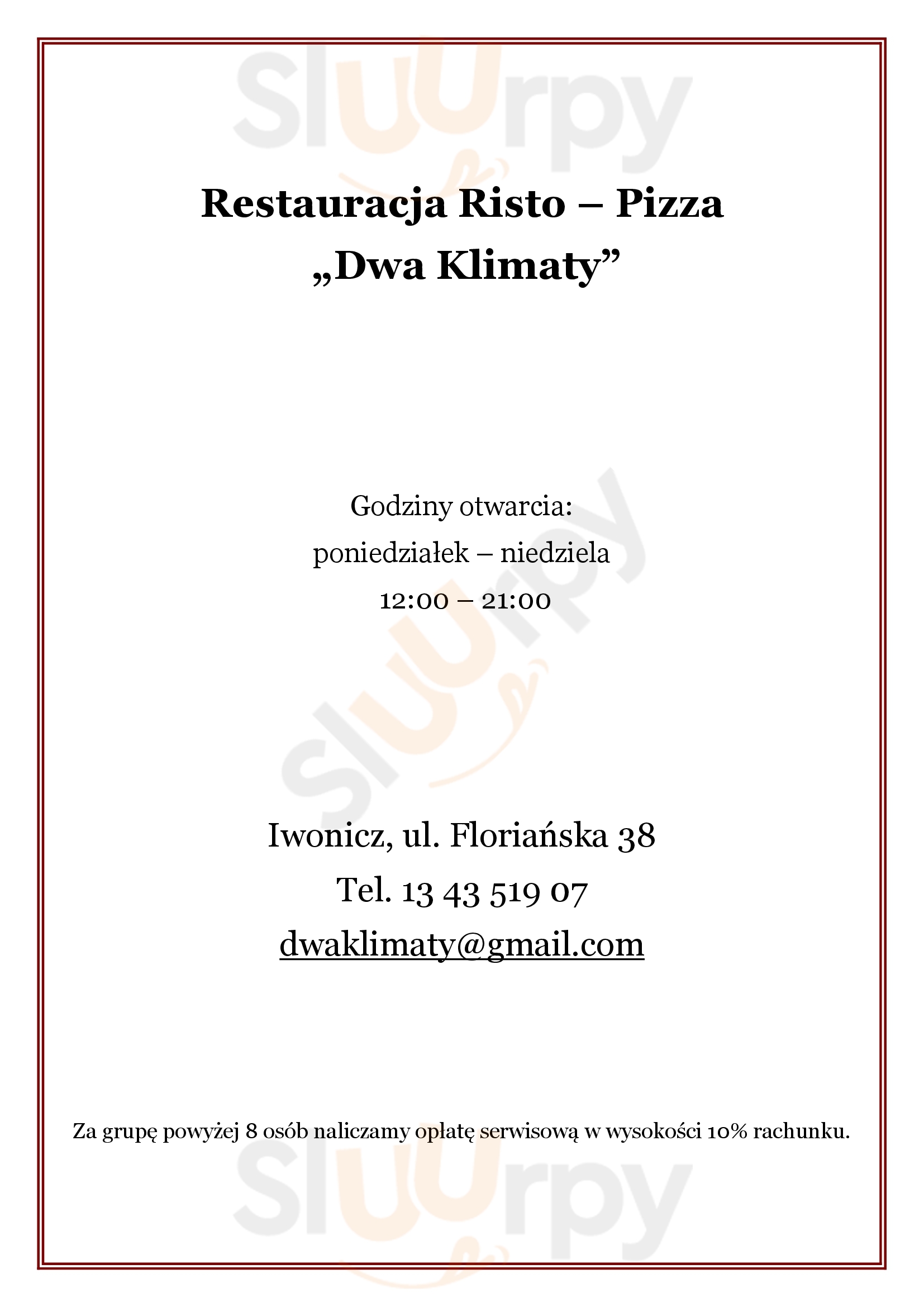 Risto Pizza "dwa Klimaty" Iwonicz Zdrój Menu - 1