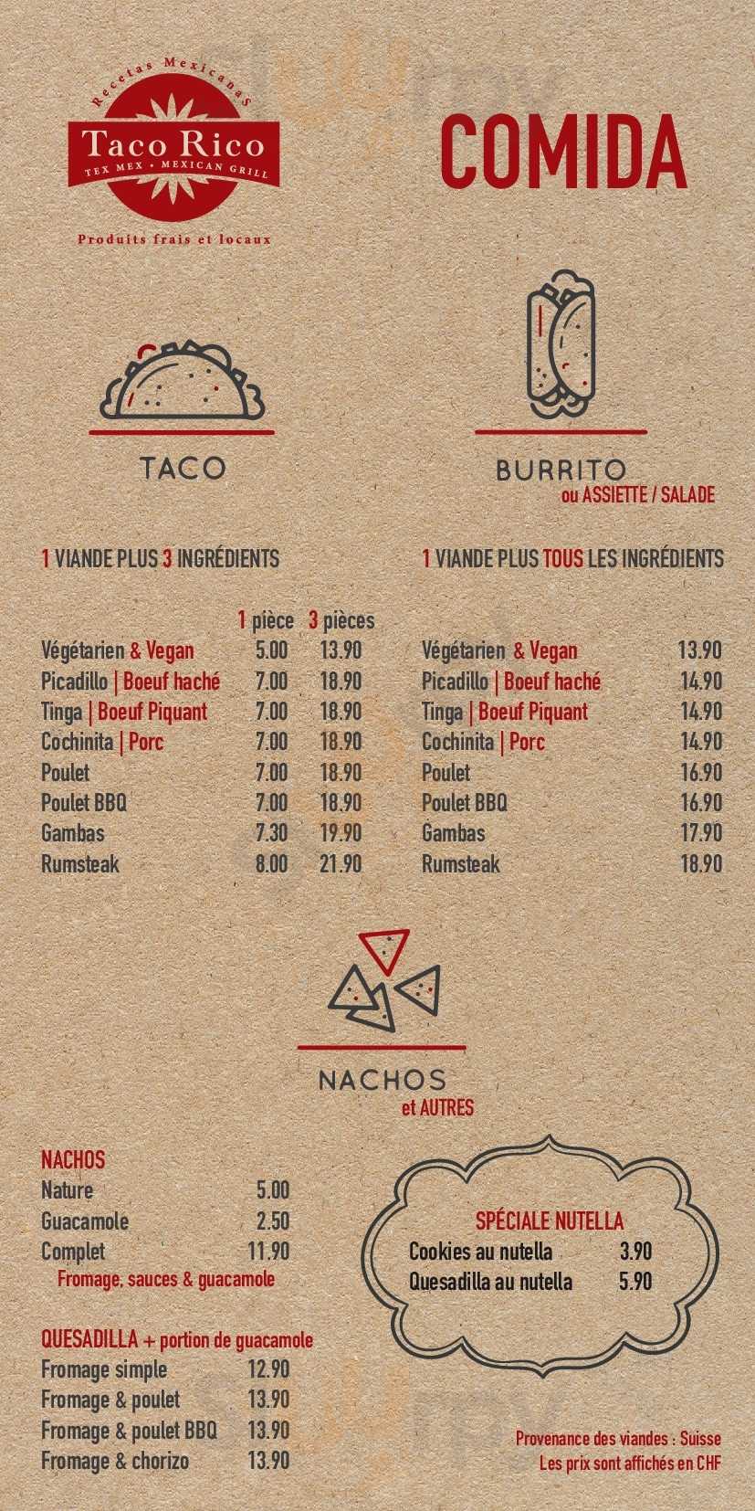 Taco Rico Plainpalais Genf Menu - 1