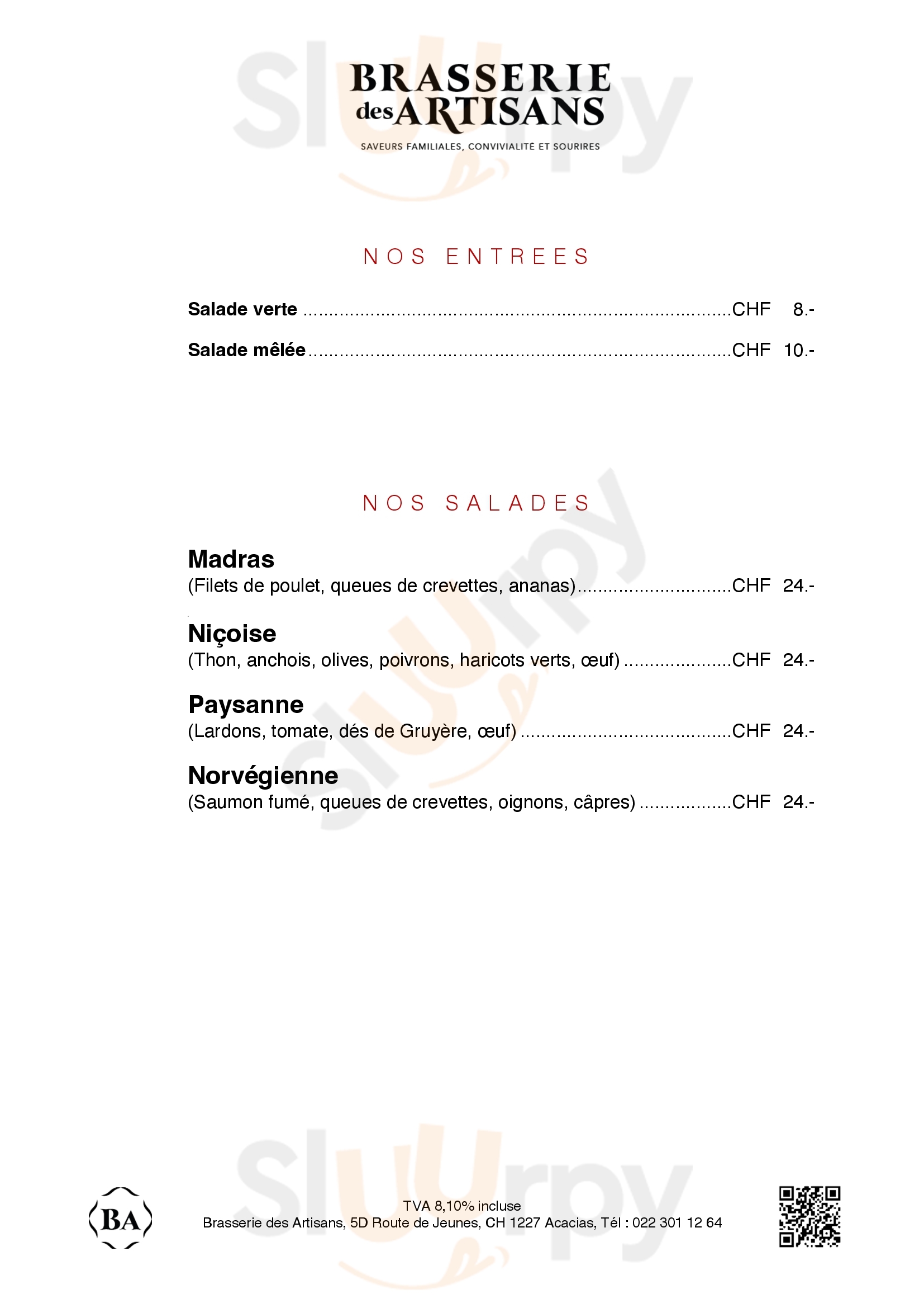 Brasserie Des Artisans Genf Menu - 1