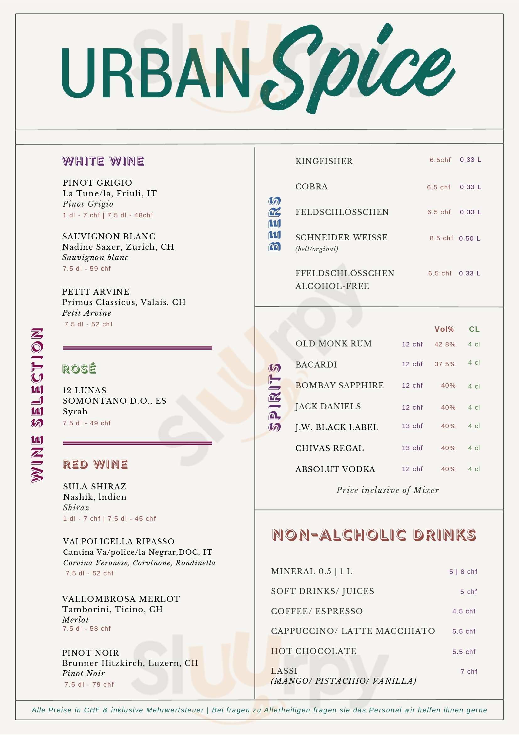 Main Menu - Urban Spice