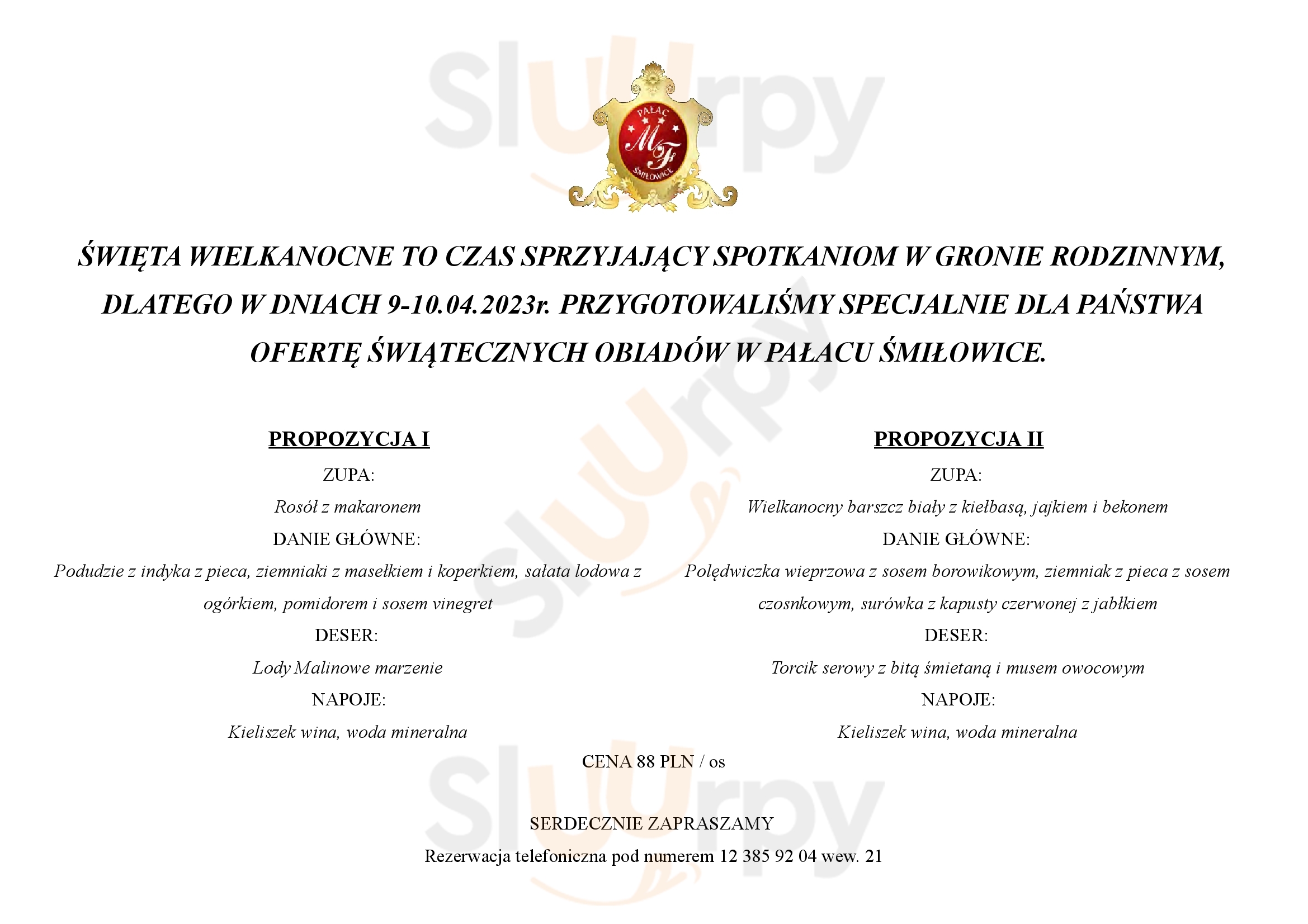 Pałac Śmiłowice  Nowe Brzesko Menu - 1