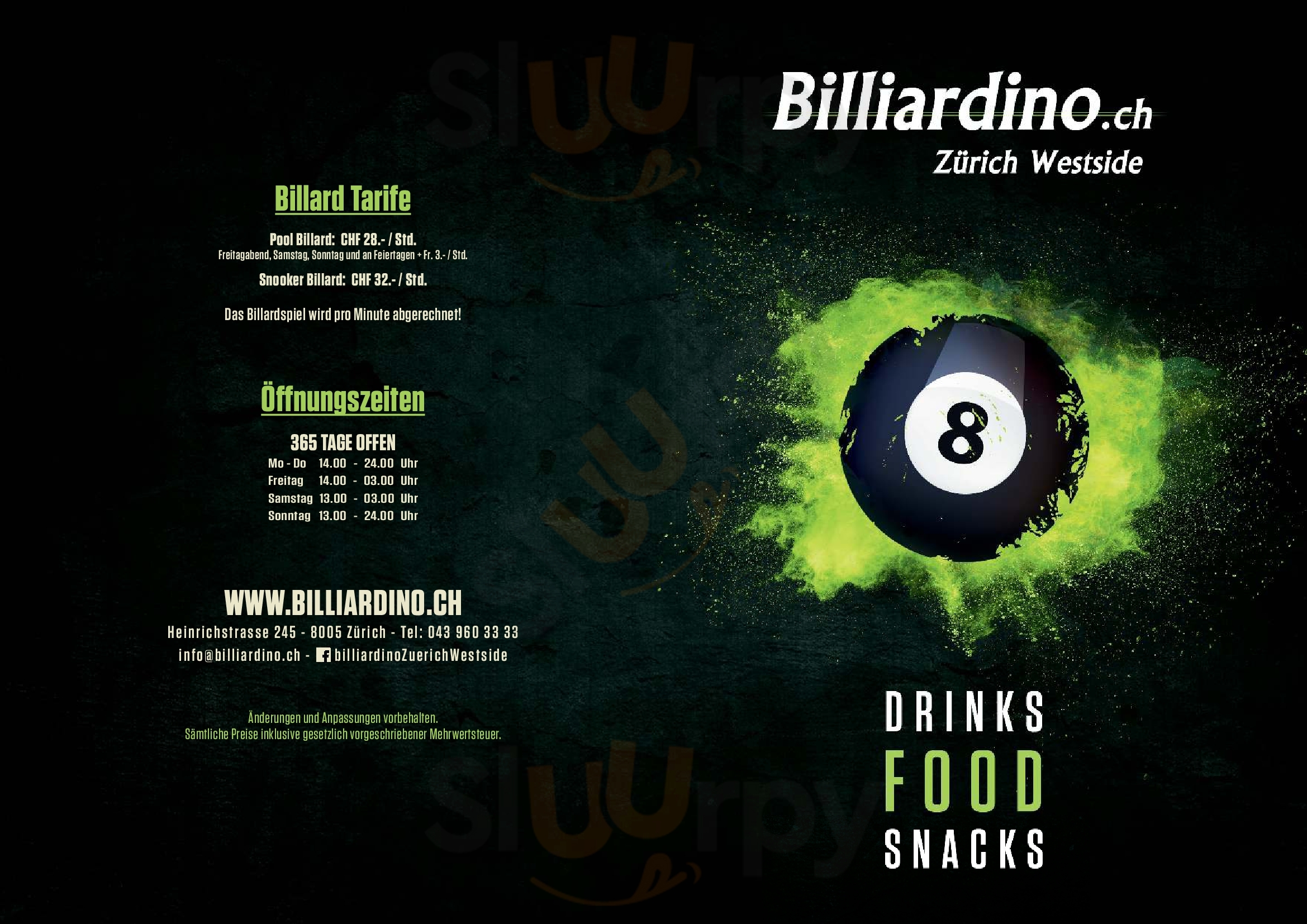 Billiardino Zürich Menu - 1