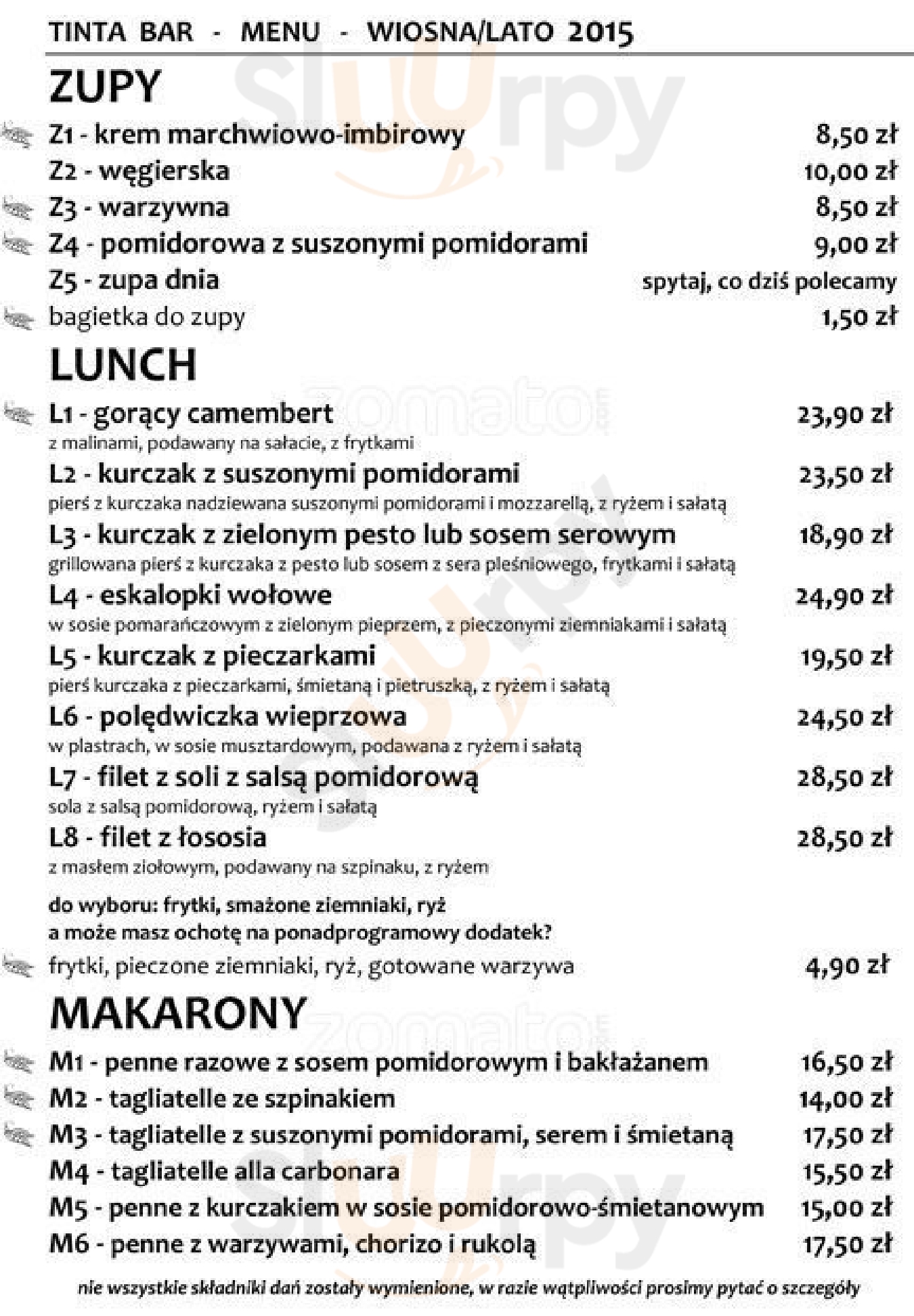 Tinta Bar - Restauracja Poznań Menu - 1
