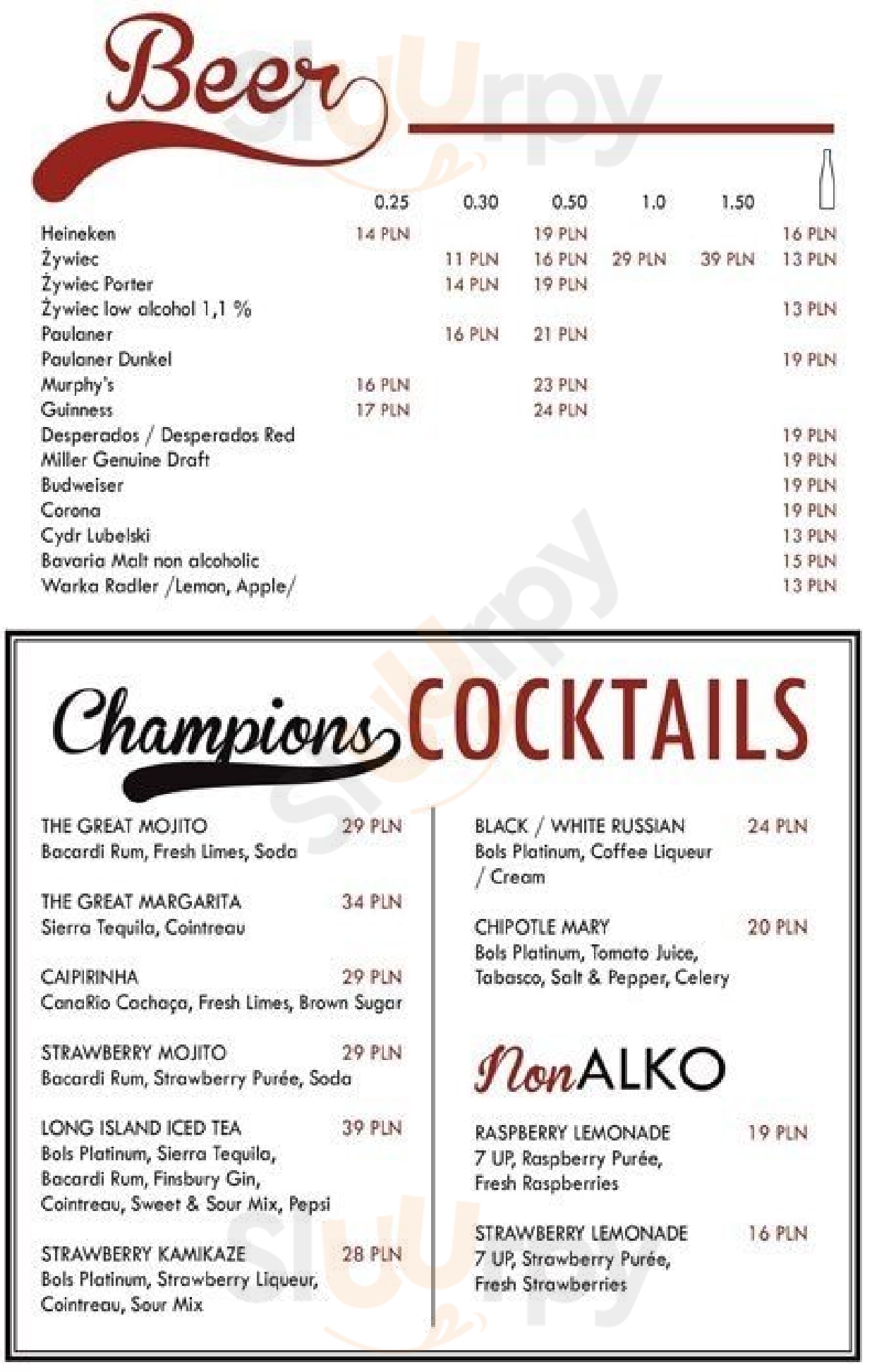 Champions bar menu online