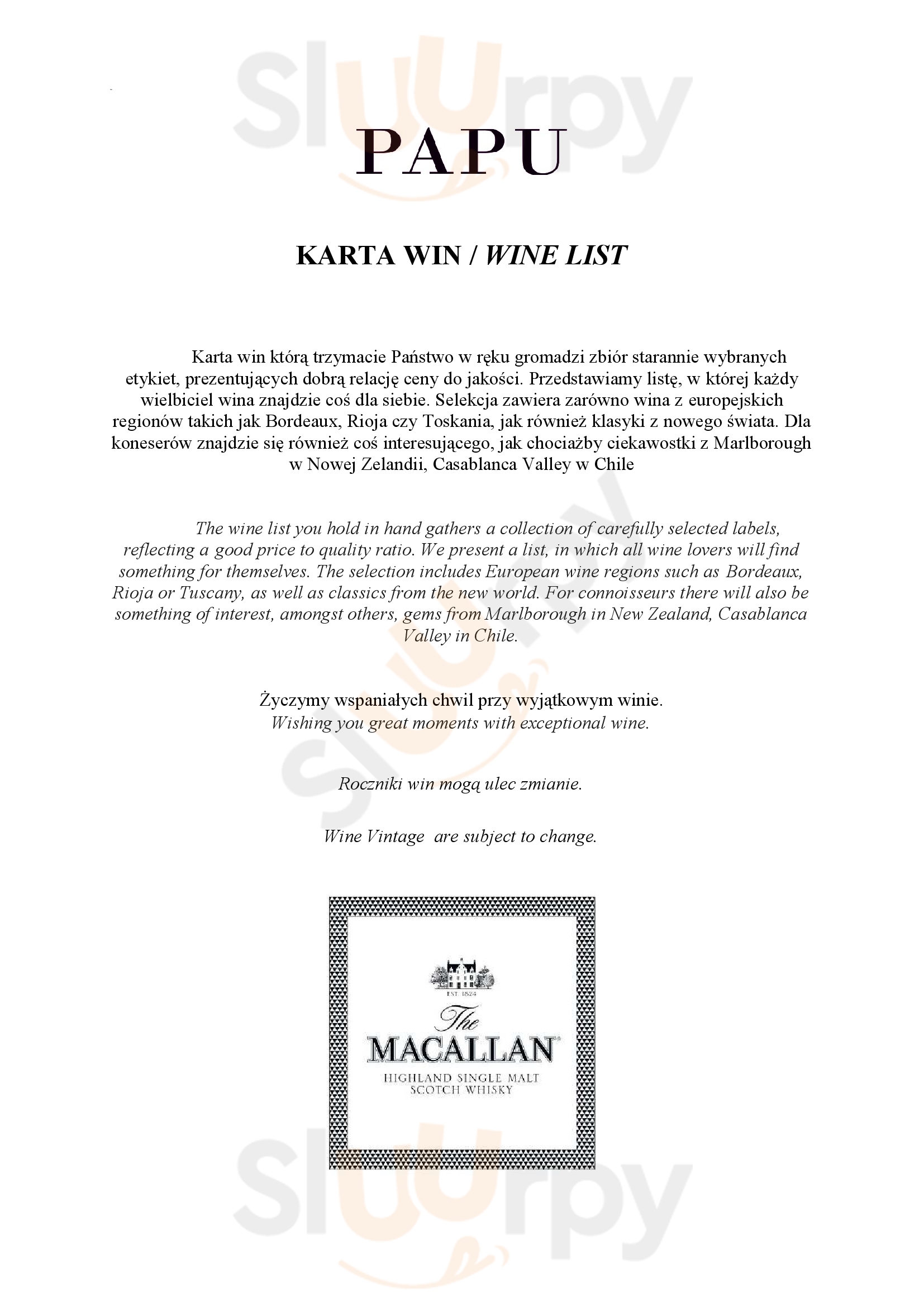 Restauracja Papu Warszawa Menu - 1