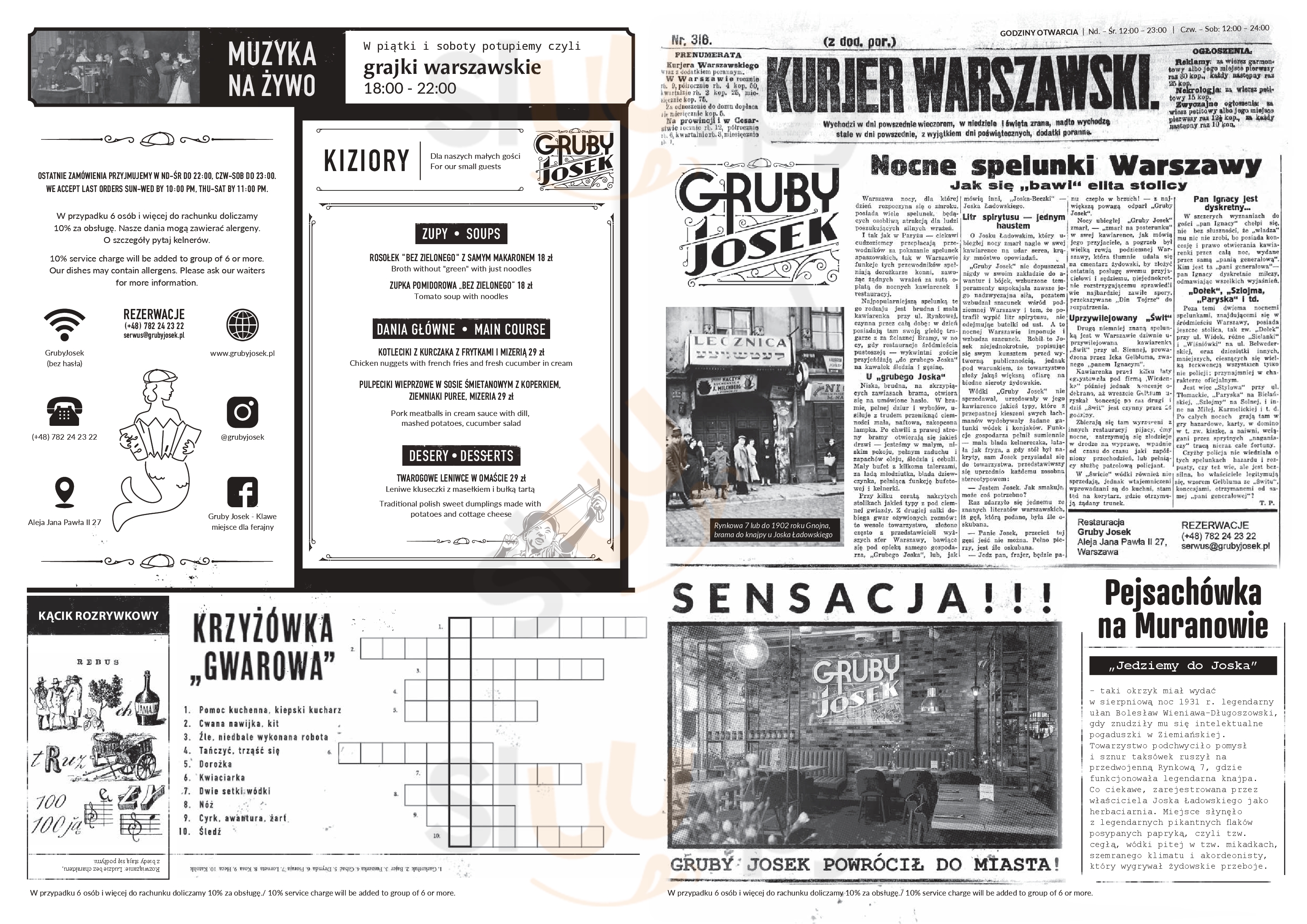 Gruby Josek Warszawa Menu - 1