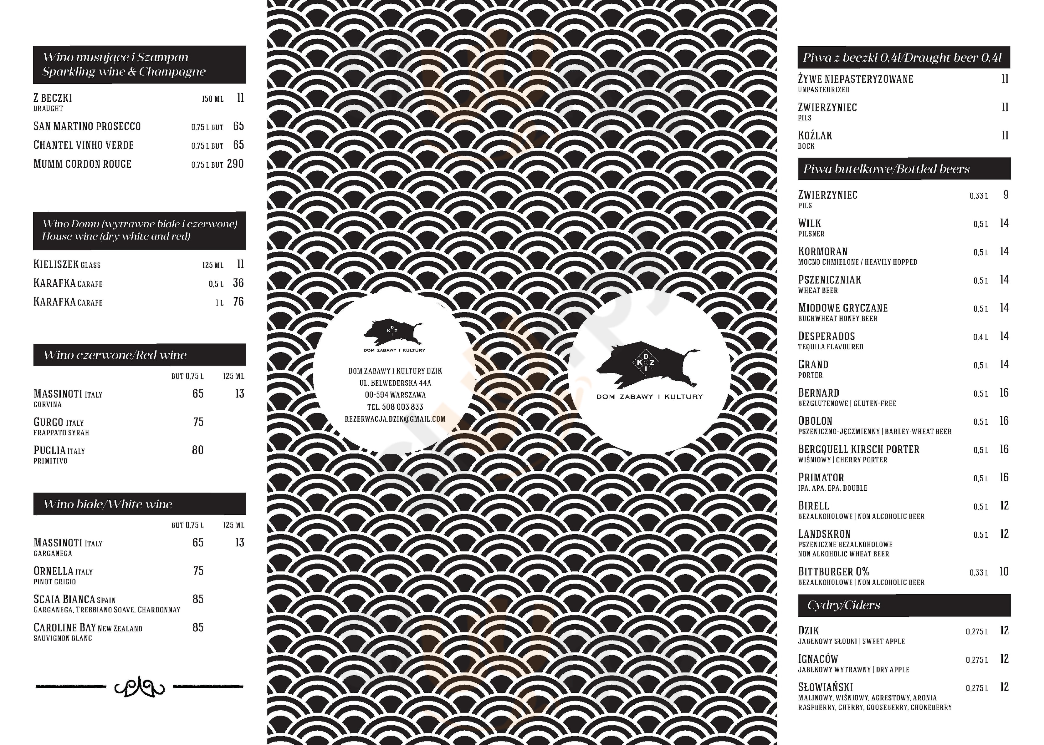 Dzik - Dom Zabawy I Kultury Warszawa Menu - 1