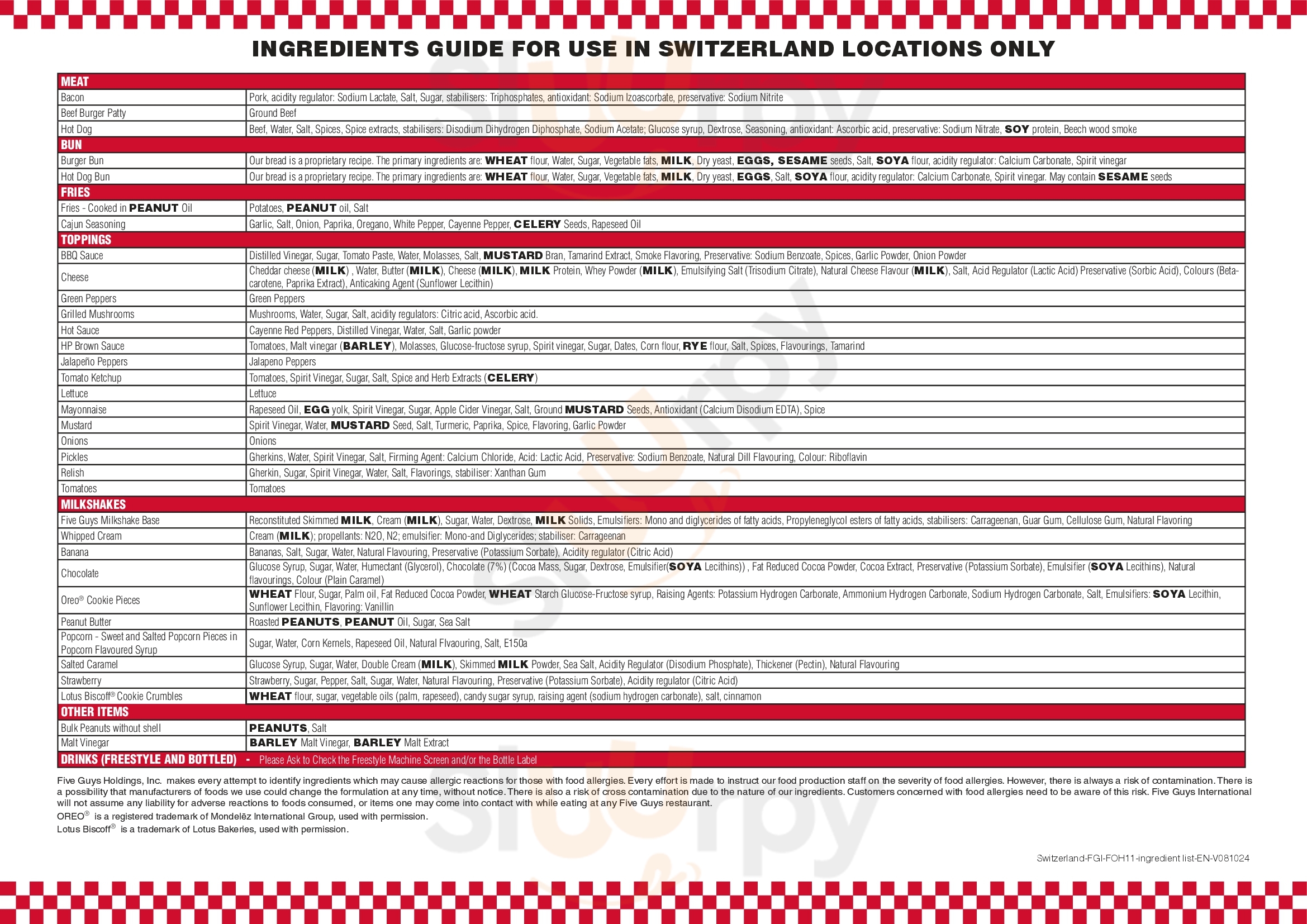 Five Guys Lausanne Menu - 1