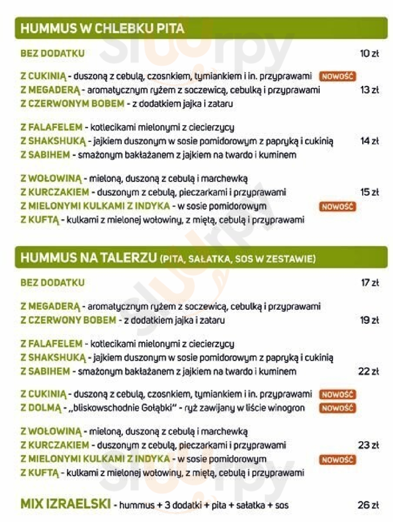 Hummus Bar Mokotów Warszawa Menu - 1