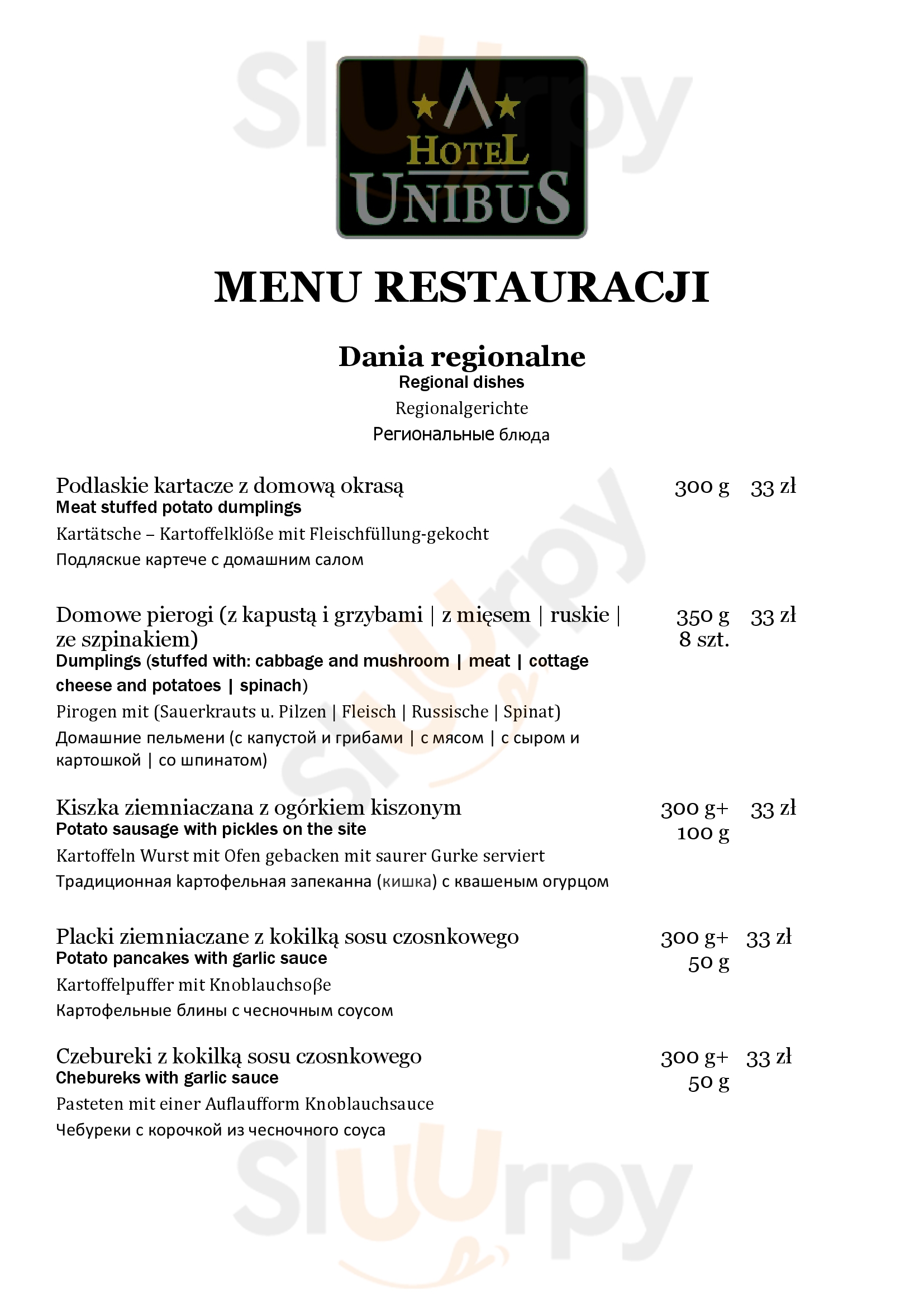 Restauracja Unibus Bielsk Podlaski Menu - 1