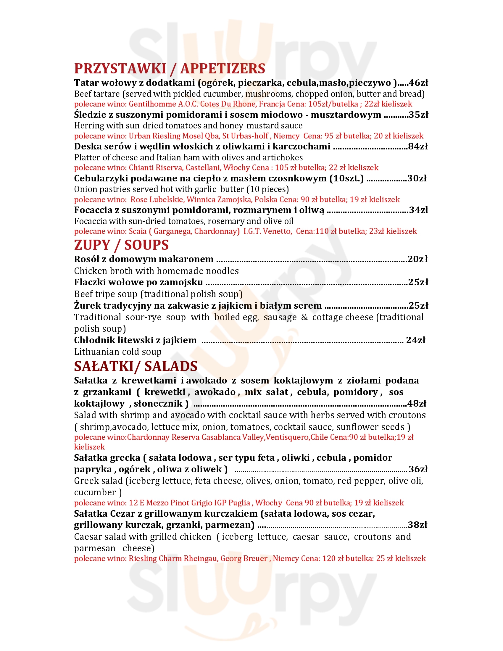 Restauracja Skarbiec Wina Zamość Menu - 1
