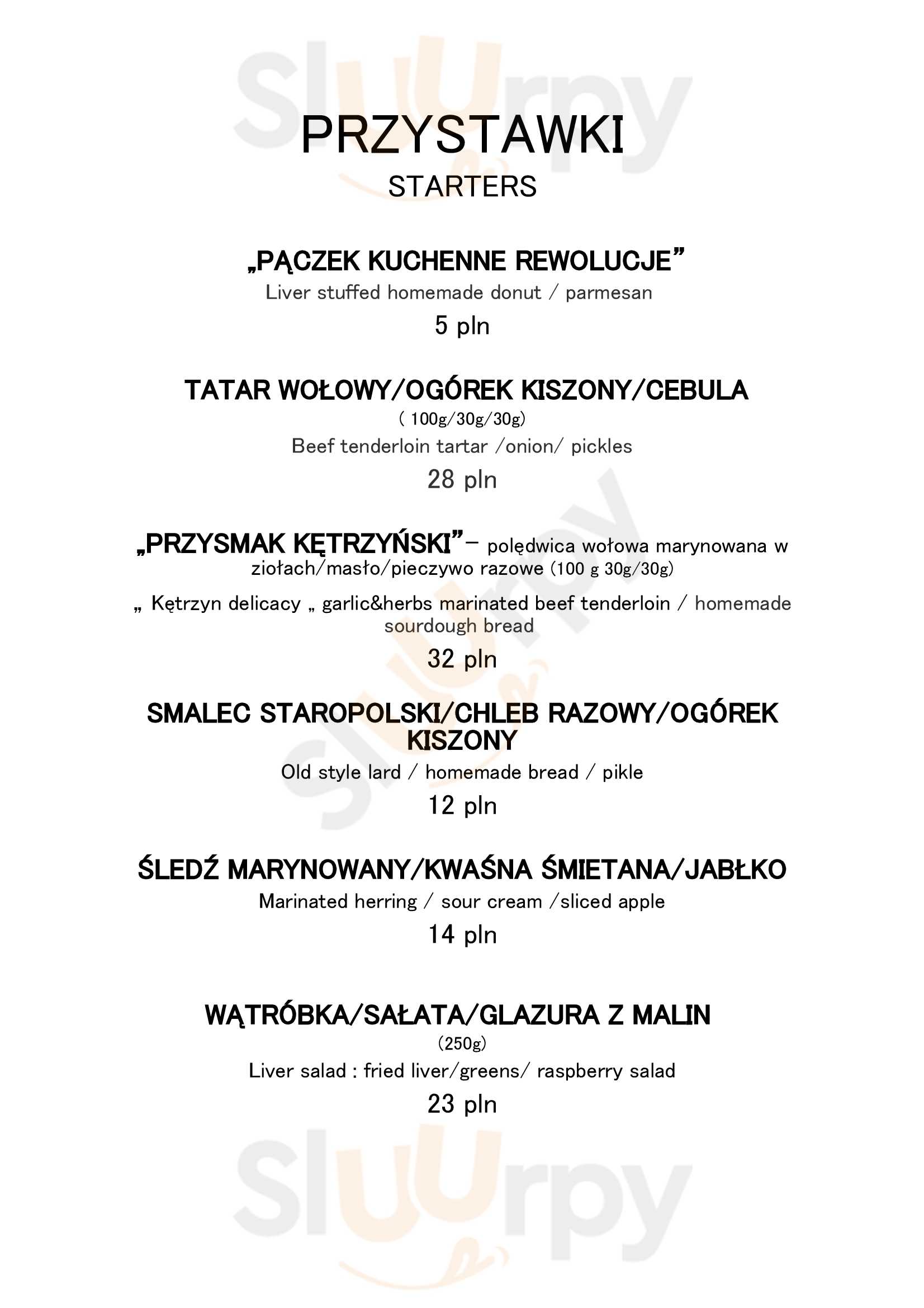 Zajazd Pod Zamkiem Kętrzyn Menu - 1