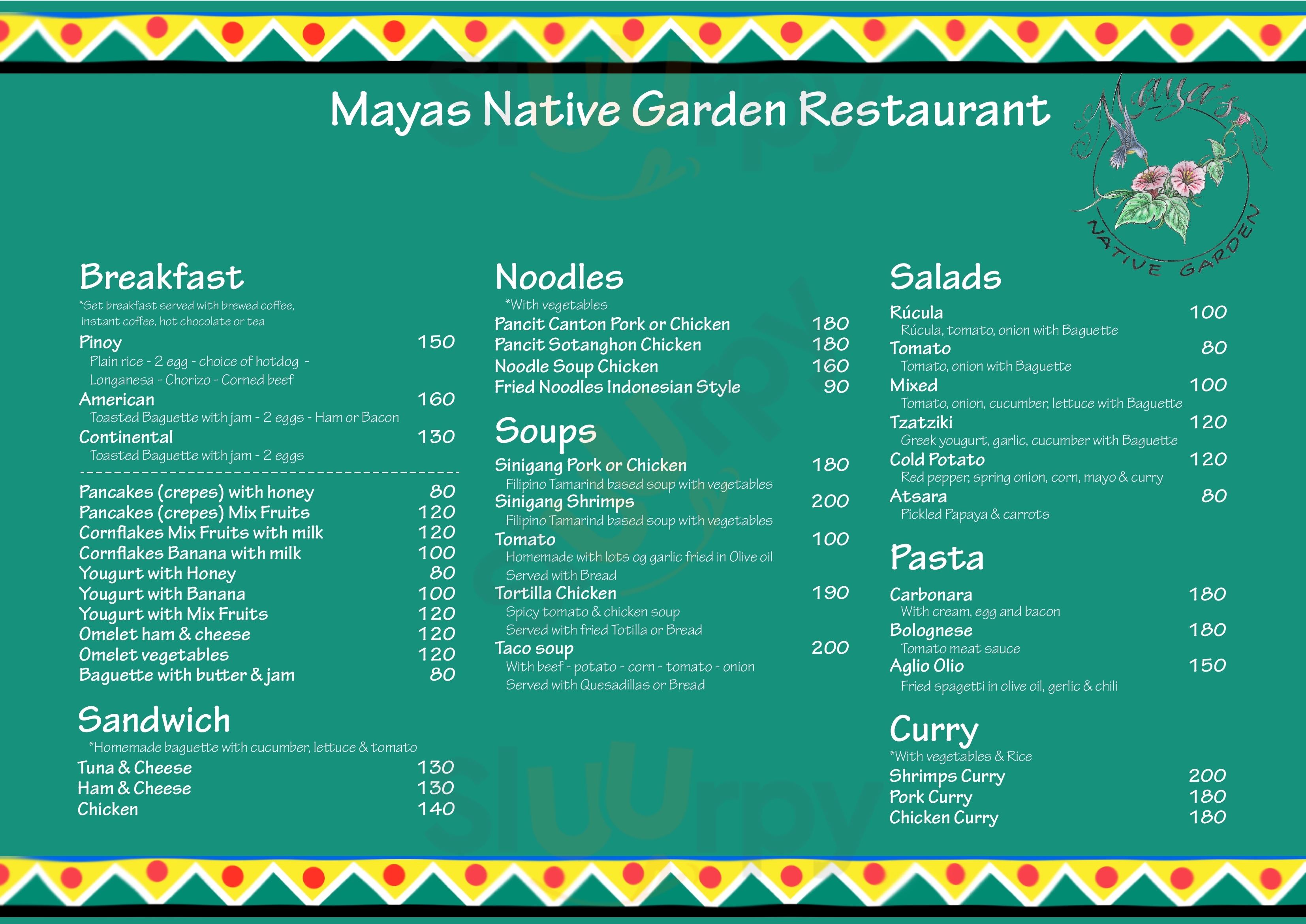 Mayas Native Garden Restaurant Moalboal Menu - 1