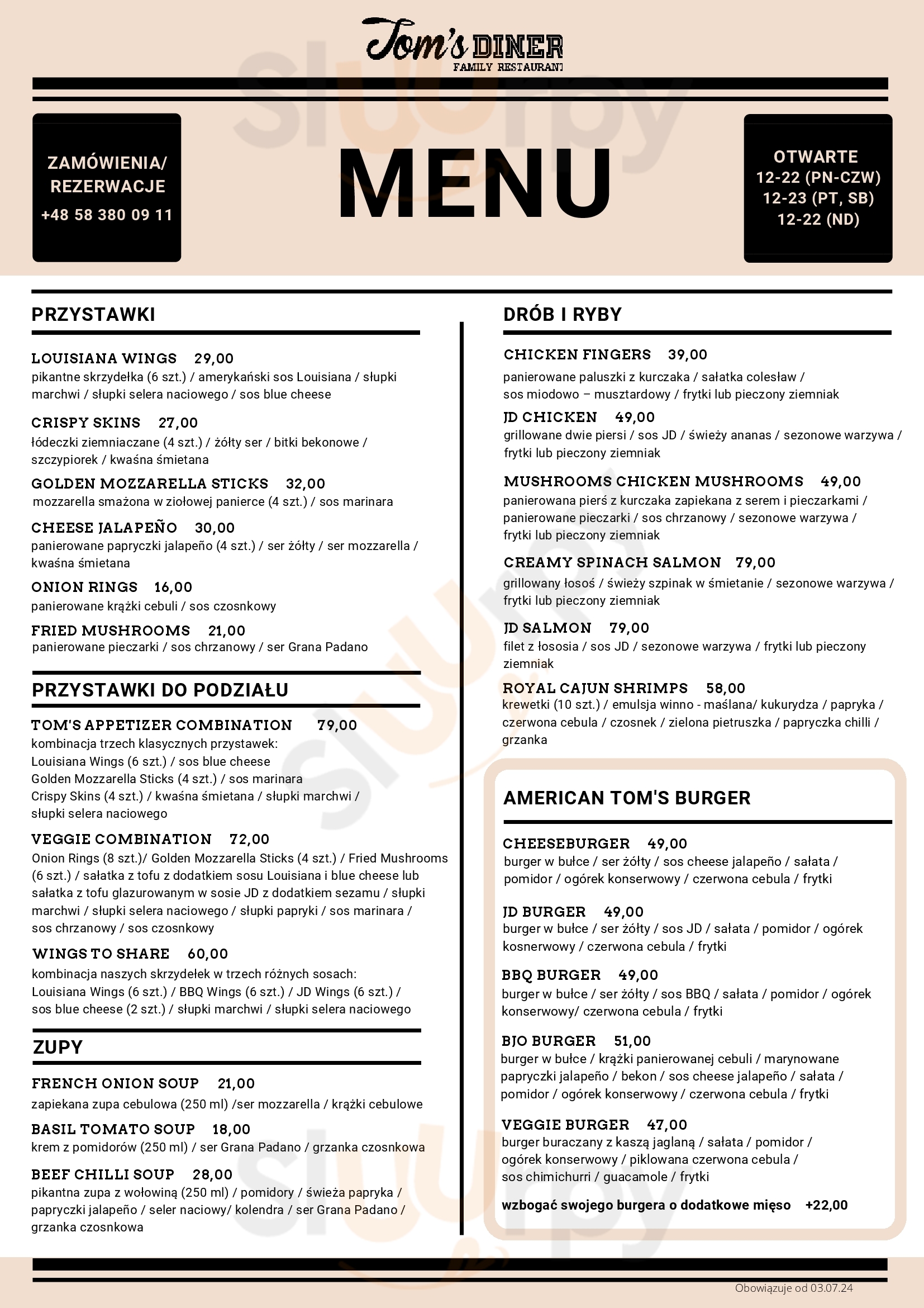 Main Menu - Tom's Diner Family Restaurant