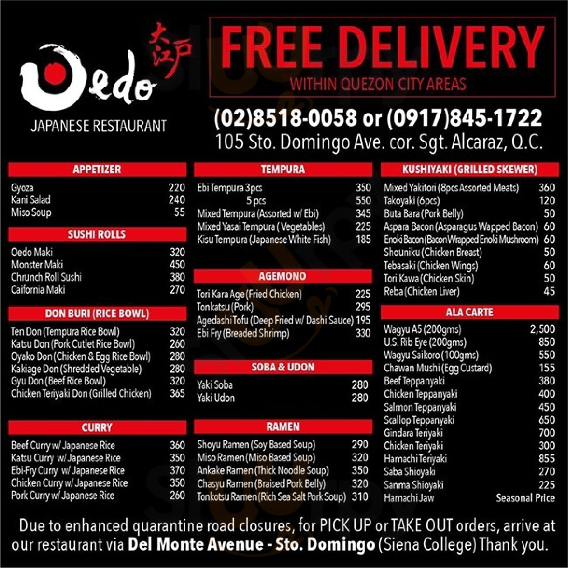 Oedo Japanese Restaurant Quezon City Menu - 1
