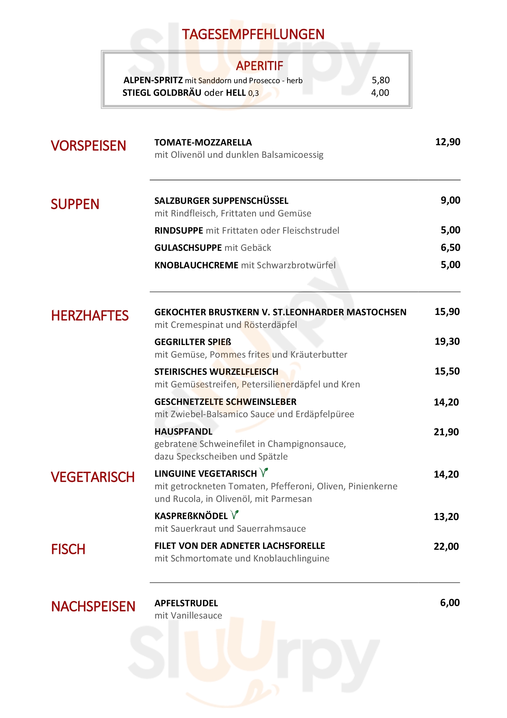 Hotel-restaurant Untersberg St. Leonhard Menu - 1