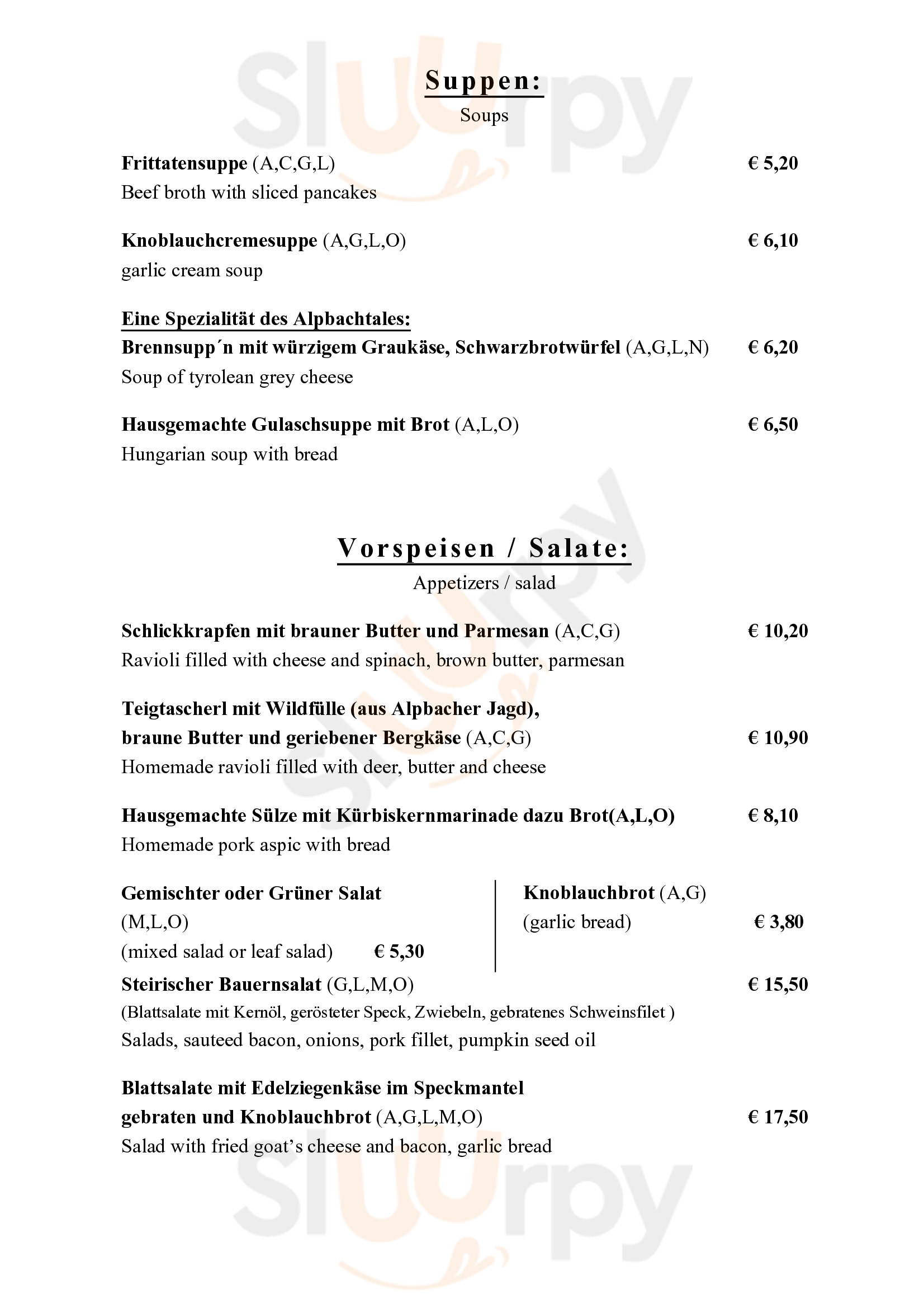 Alpengasthof Rossmoos Alpbach Menu - 1
