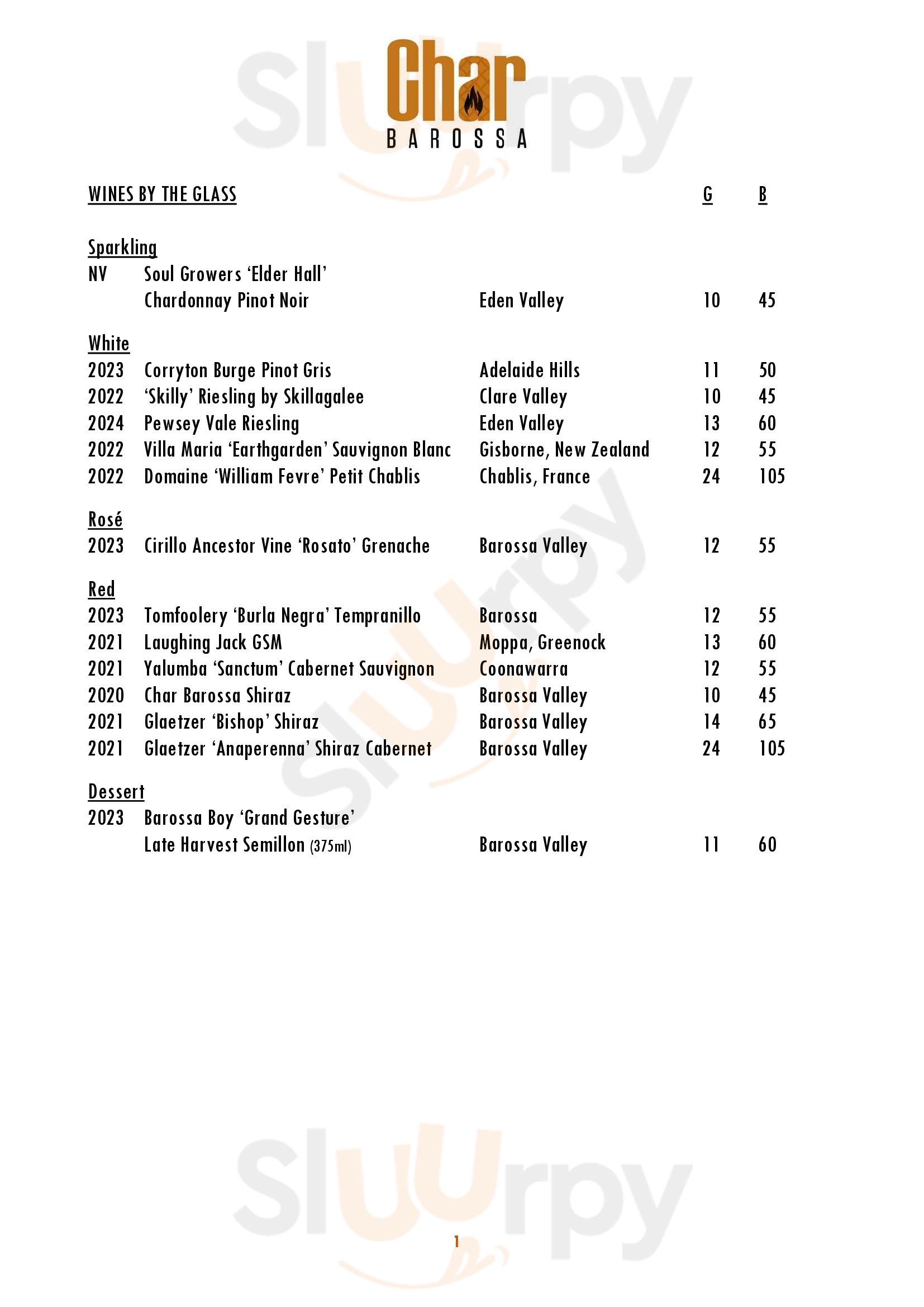 Char Barossa Tanunda Menu - 1