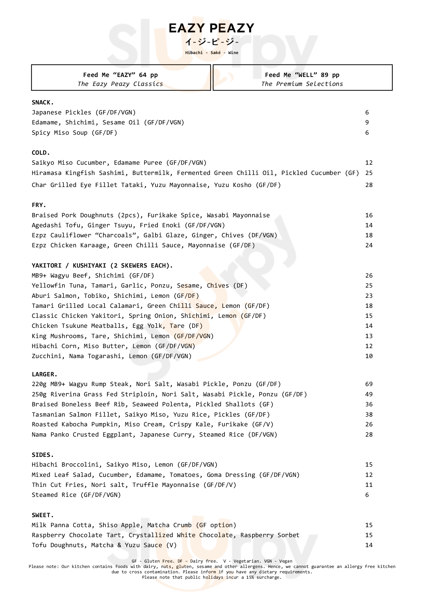 Eazy Peazy Cremorne Menu - 1
