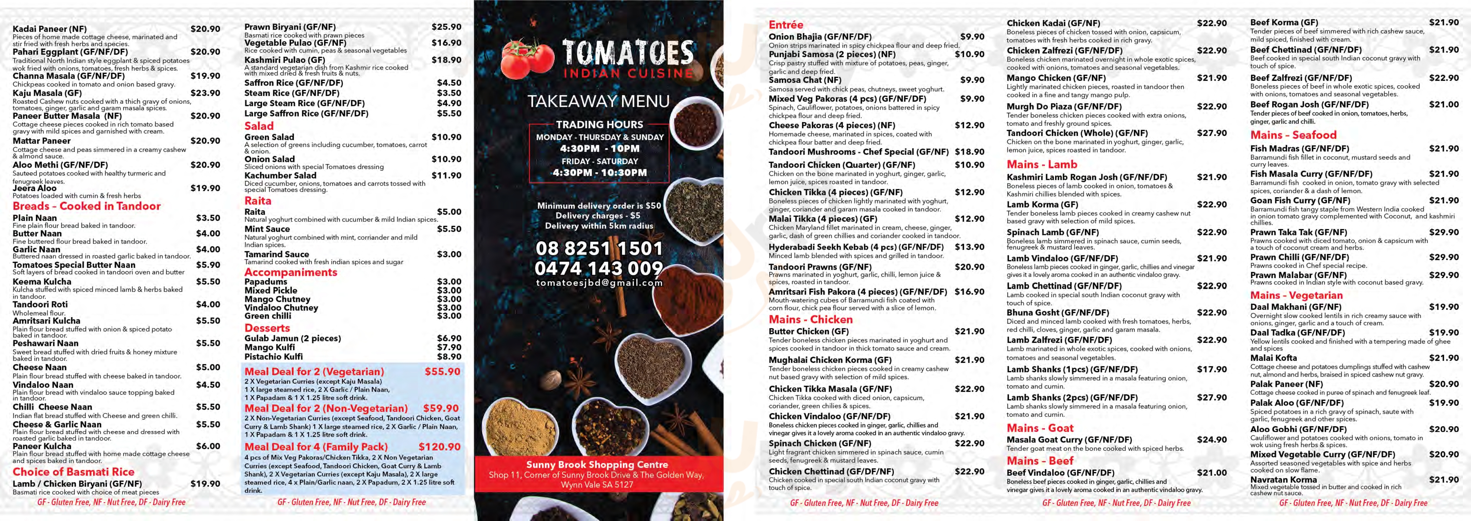 Tomatoes Indian Cuisine Adelaide Menu - 1