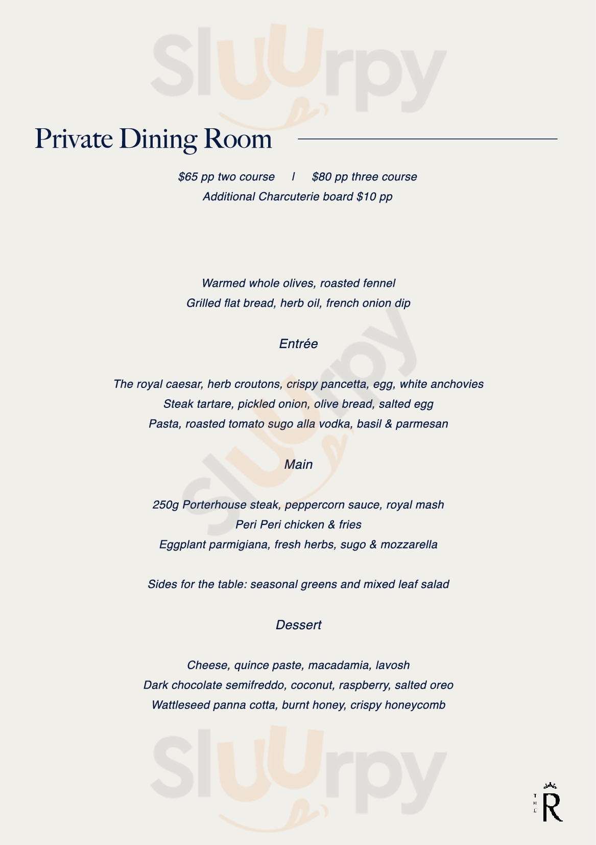 Main Menu - The Royal Hotel