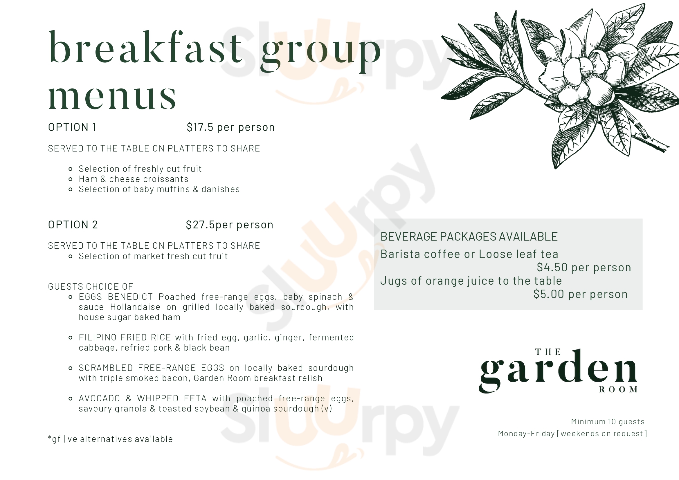 Main Menu - The Garden Room