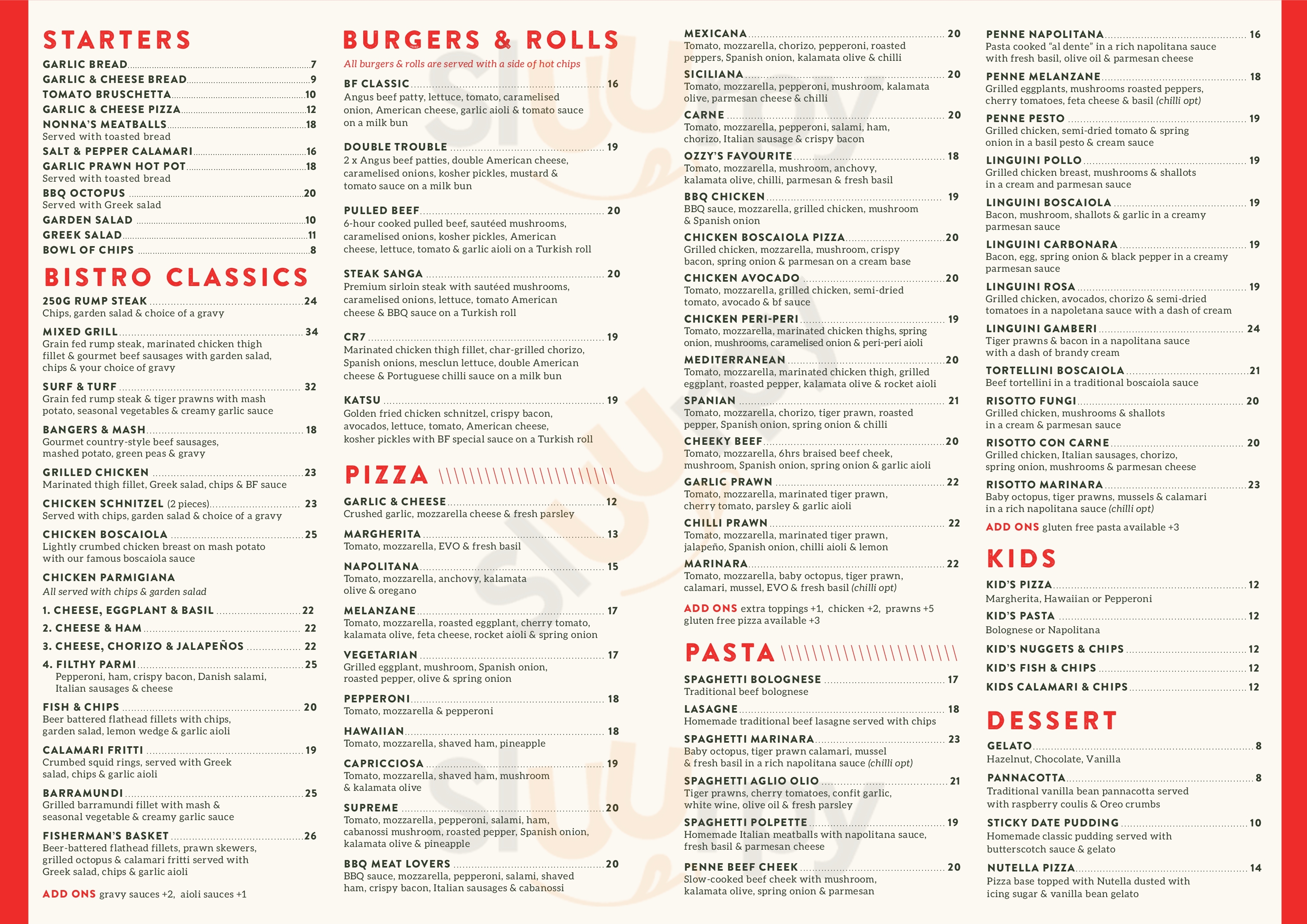 Main Menu - Bistro Fratelli