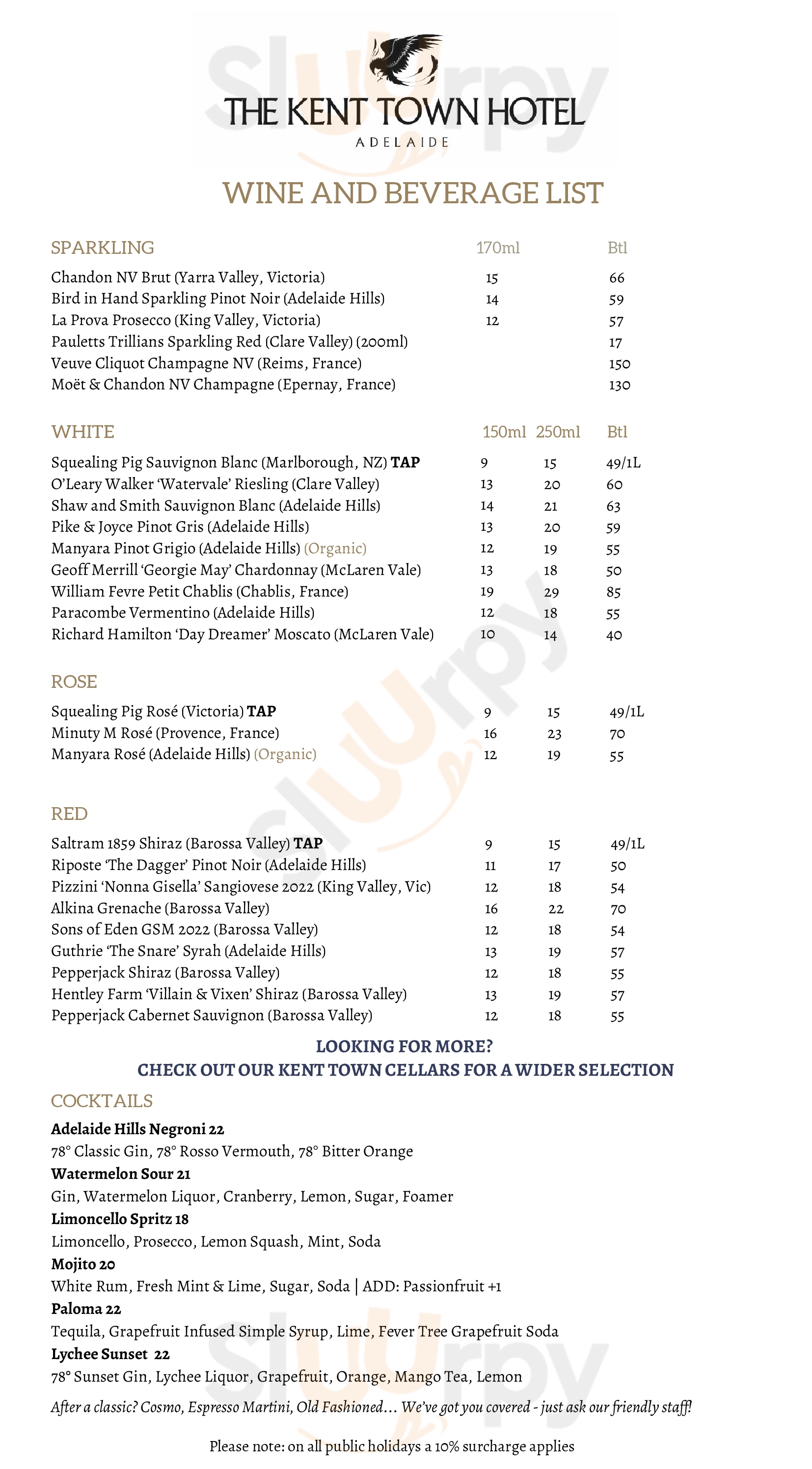 Kent Town Hotel Kent Town Menu - 1