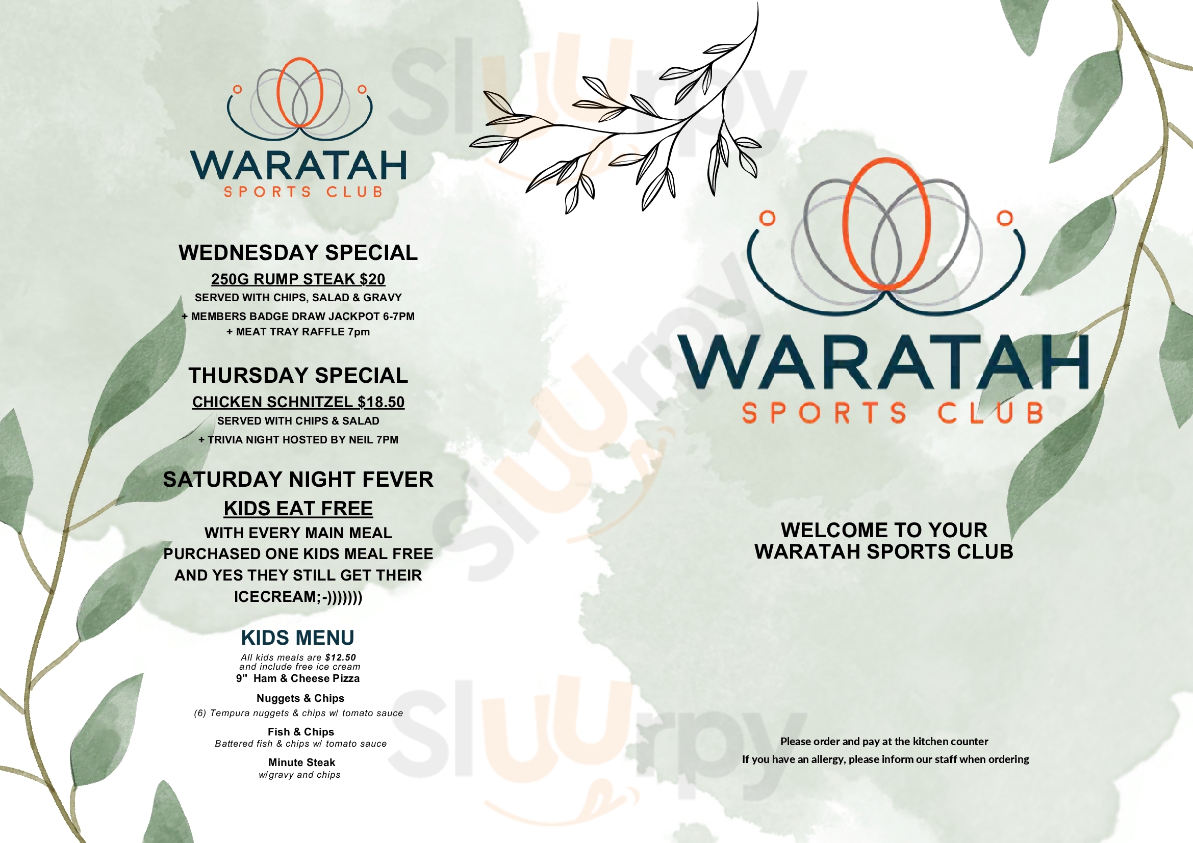 Waratah Sports Club Eat&drink Orange Menu - 1