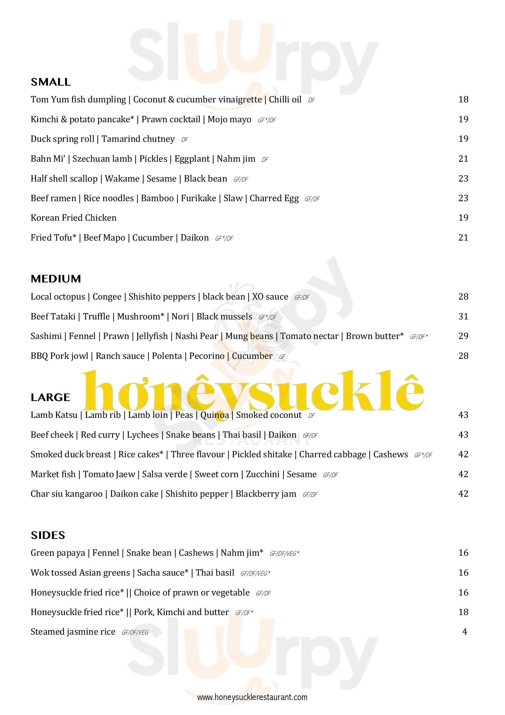 Honeysuckle Restaurant Buderim Menu - 1