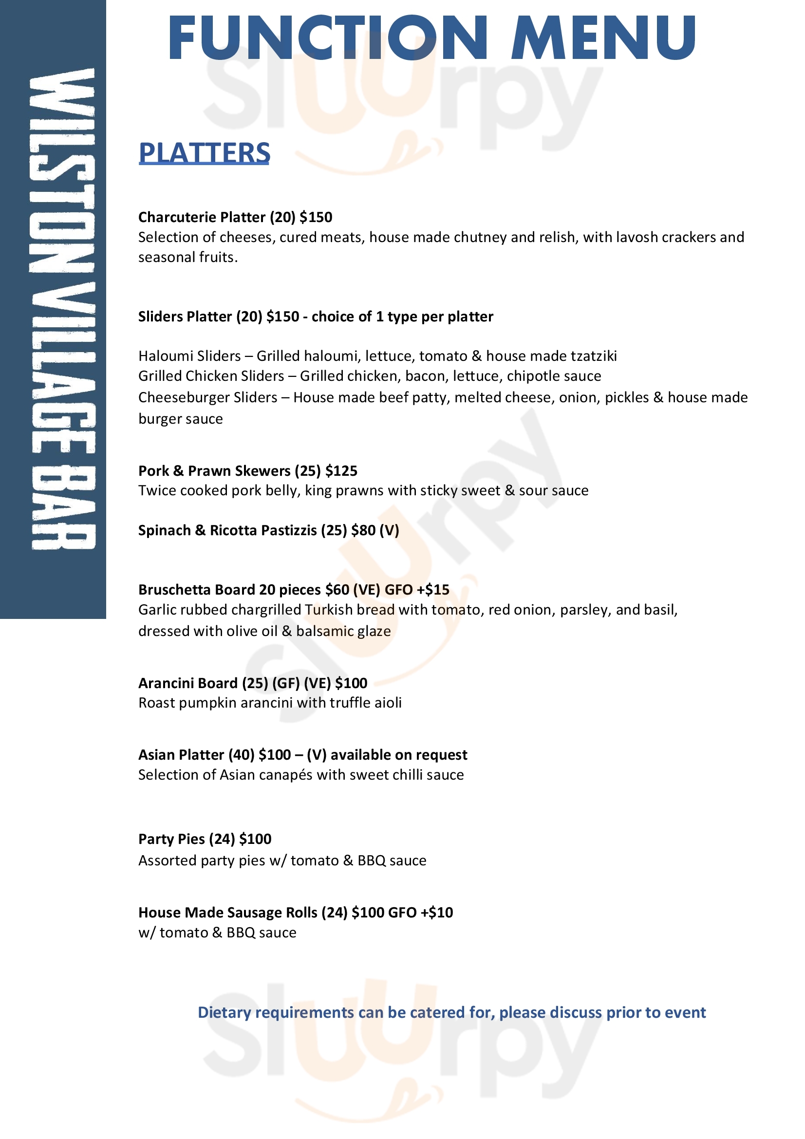 Main Menu - Wilston Village Bar