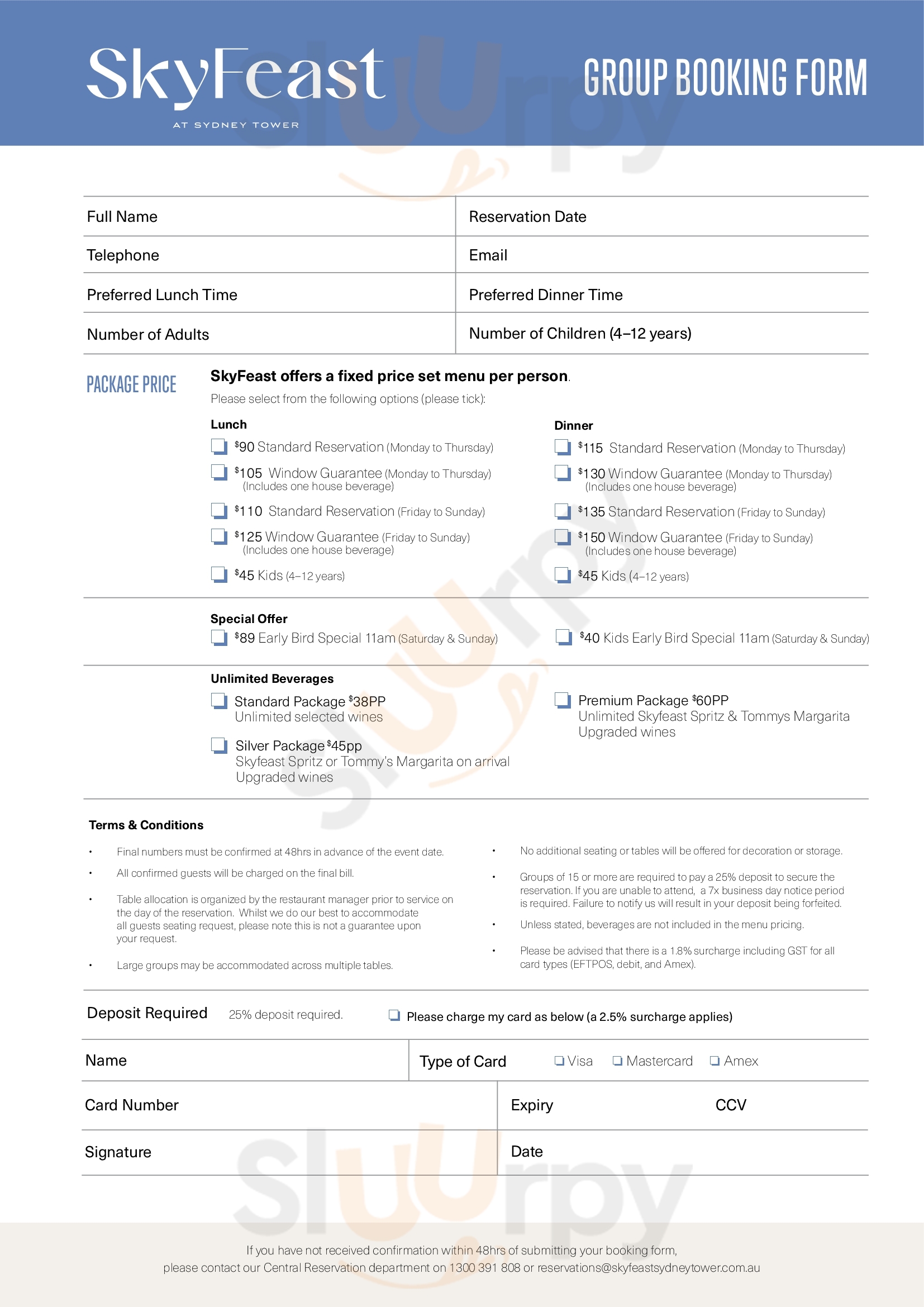 Main Menu - Skyfeast At Sydney Tower