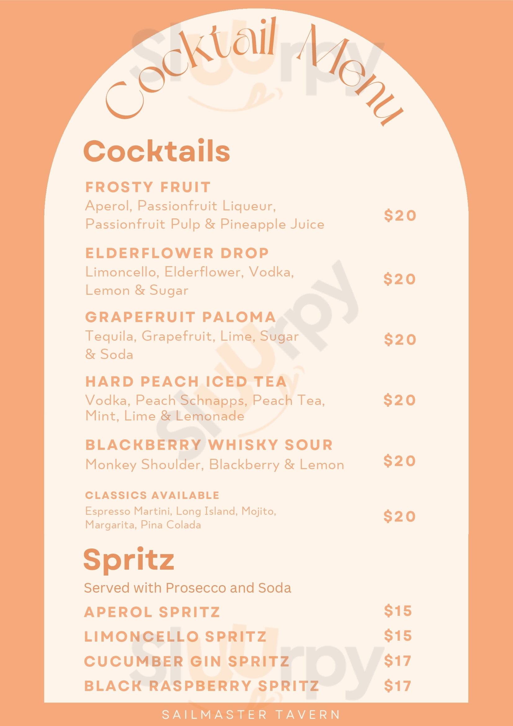 Sailmaster Largs Bay Menu - 1