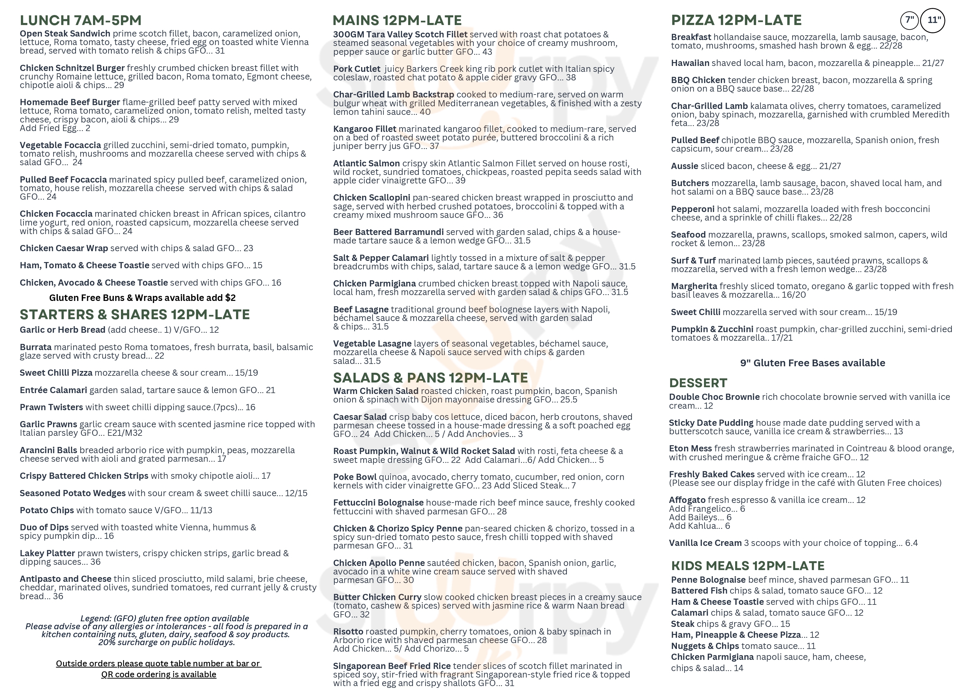 Main Menu - Lake View Hotel Ballarat