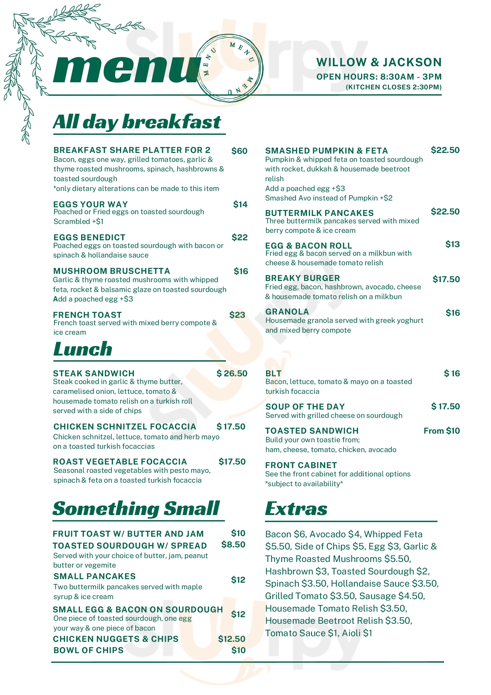 Willow & Jackson Healesville Menu - 1