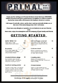 Primal Bar And Grill menu
