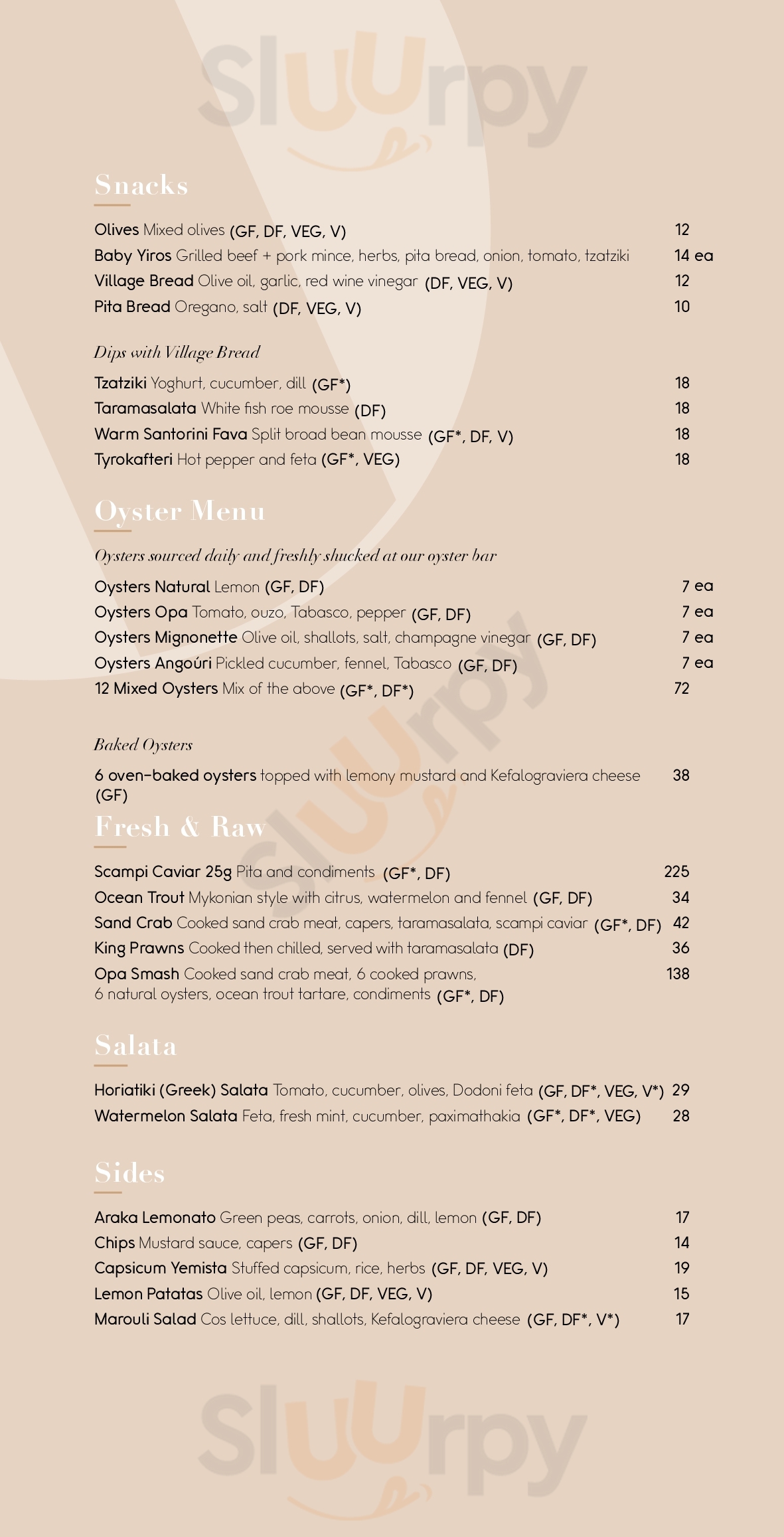 Main Menu - Opa Bar & Mezze