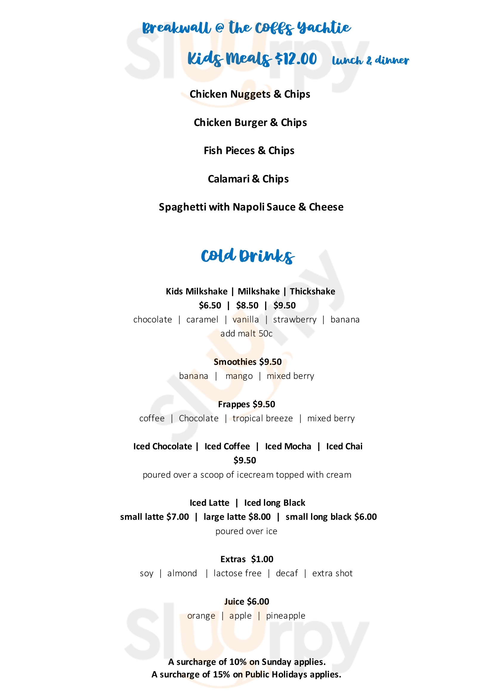 Coffs Harbour Yacht Club Coffs Harbour Menu - 1